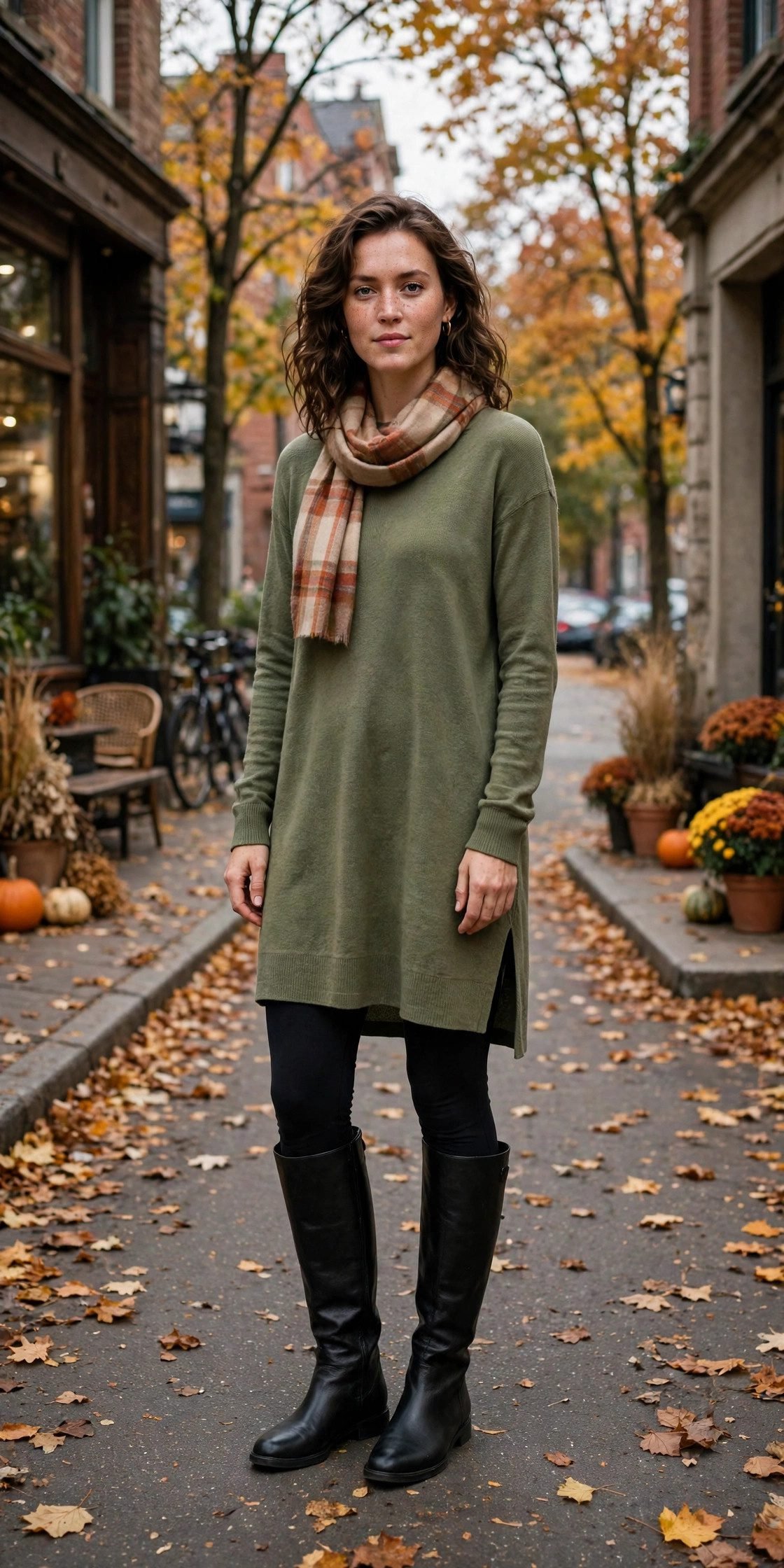 Leggings with long tunic and wide calf boots