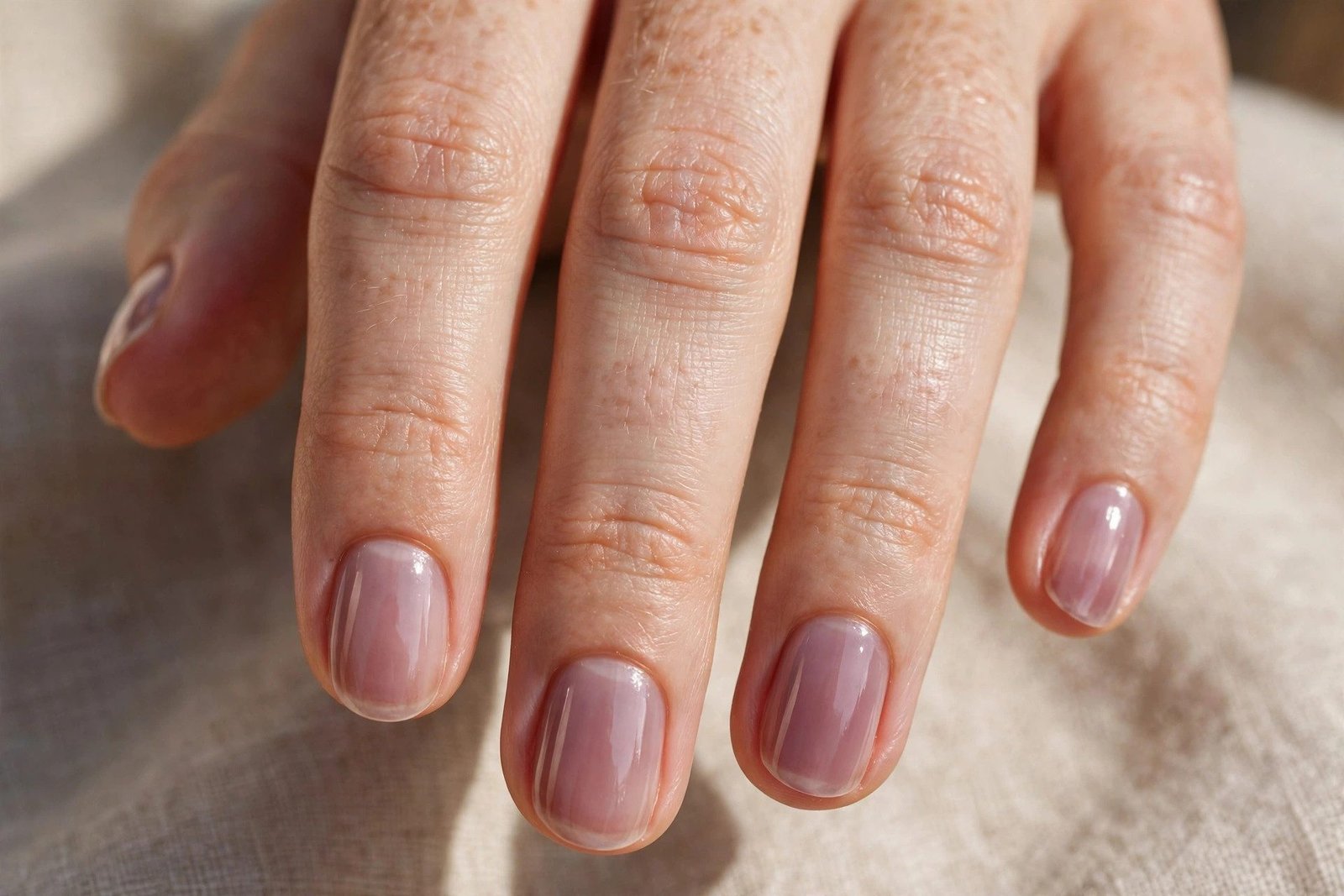 Barely-there sheer plum tint nails