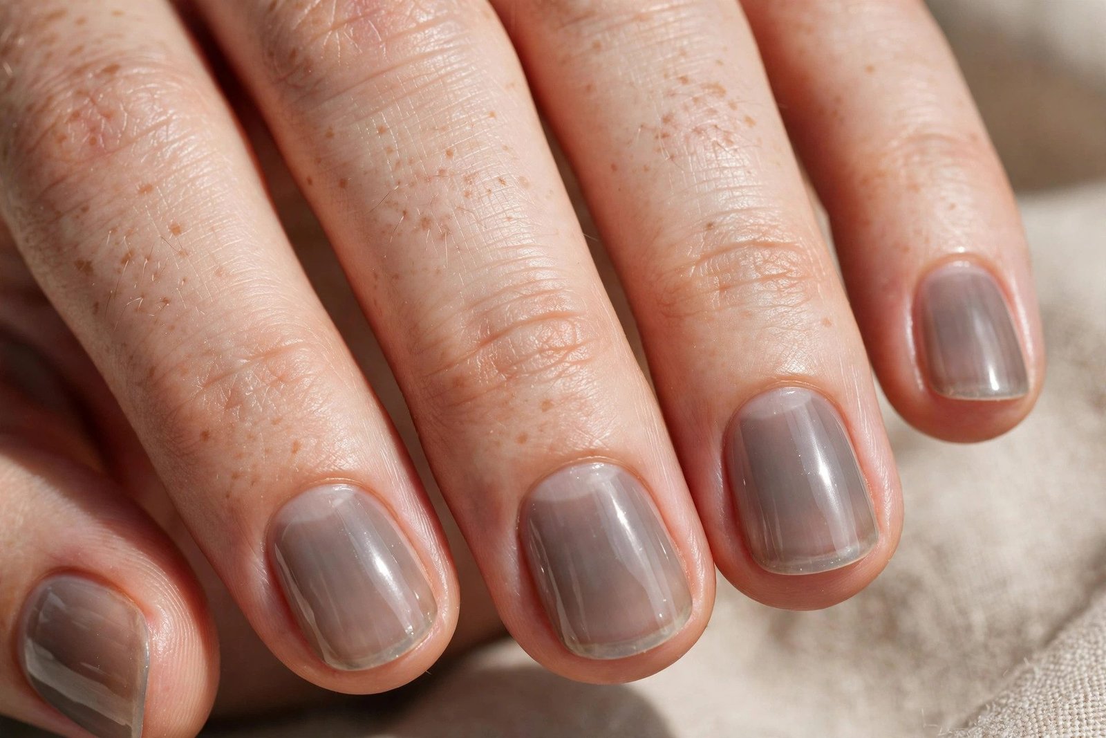 Sheer taupe nails, fall's quietest neutral