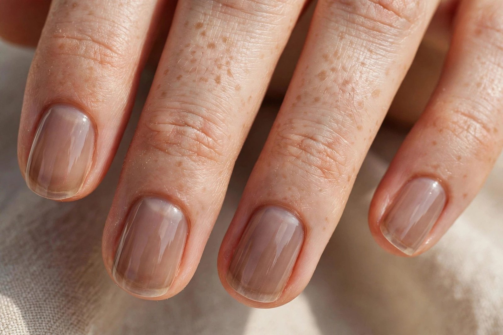 Barely-there sheer brown nude nails for fall