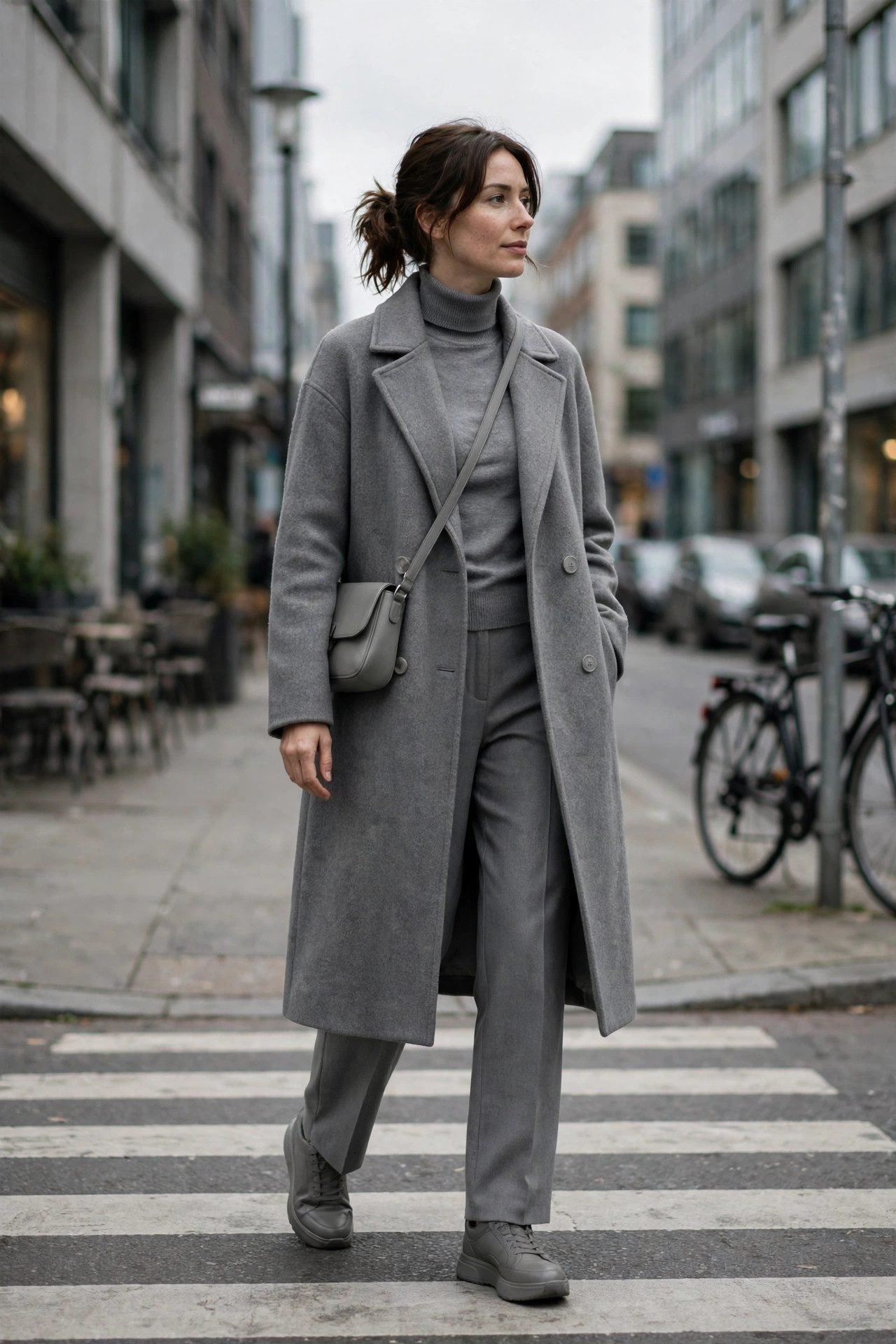 Monochrome wool coat outfit