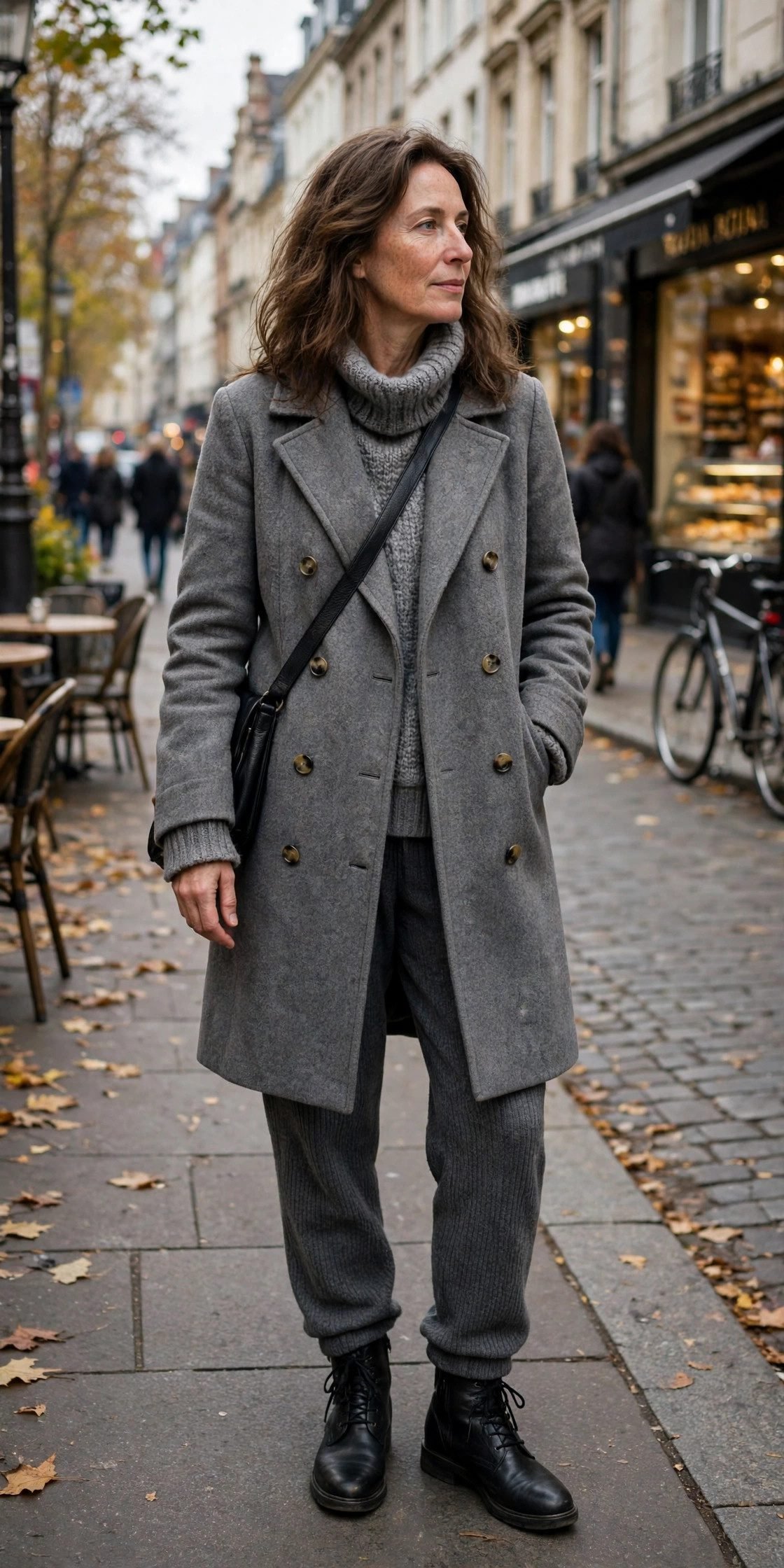 Double breasted wool coat outfit