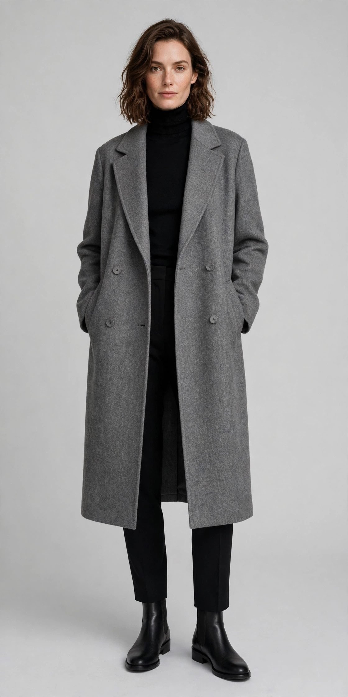 Grey wool coat outfit
