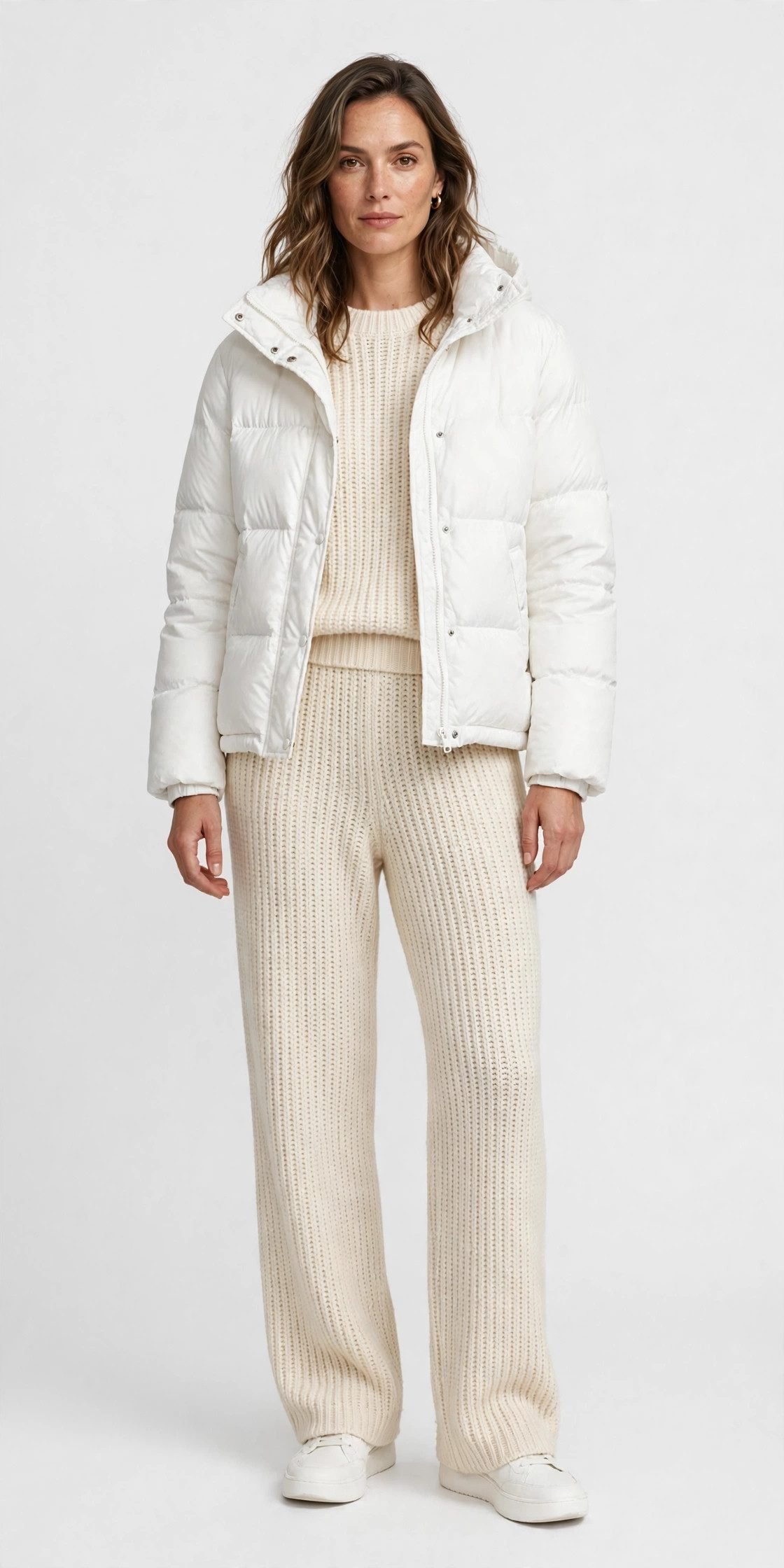 Puffer jacket with matching knit set