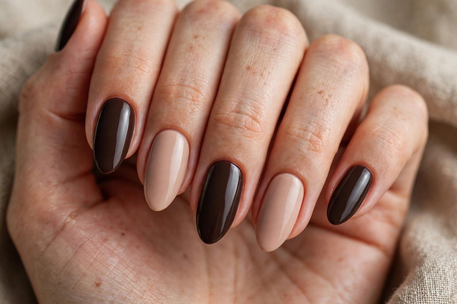 18+ Two-Tone Brown and Nude Nail Ideas - nail idea 1