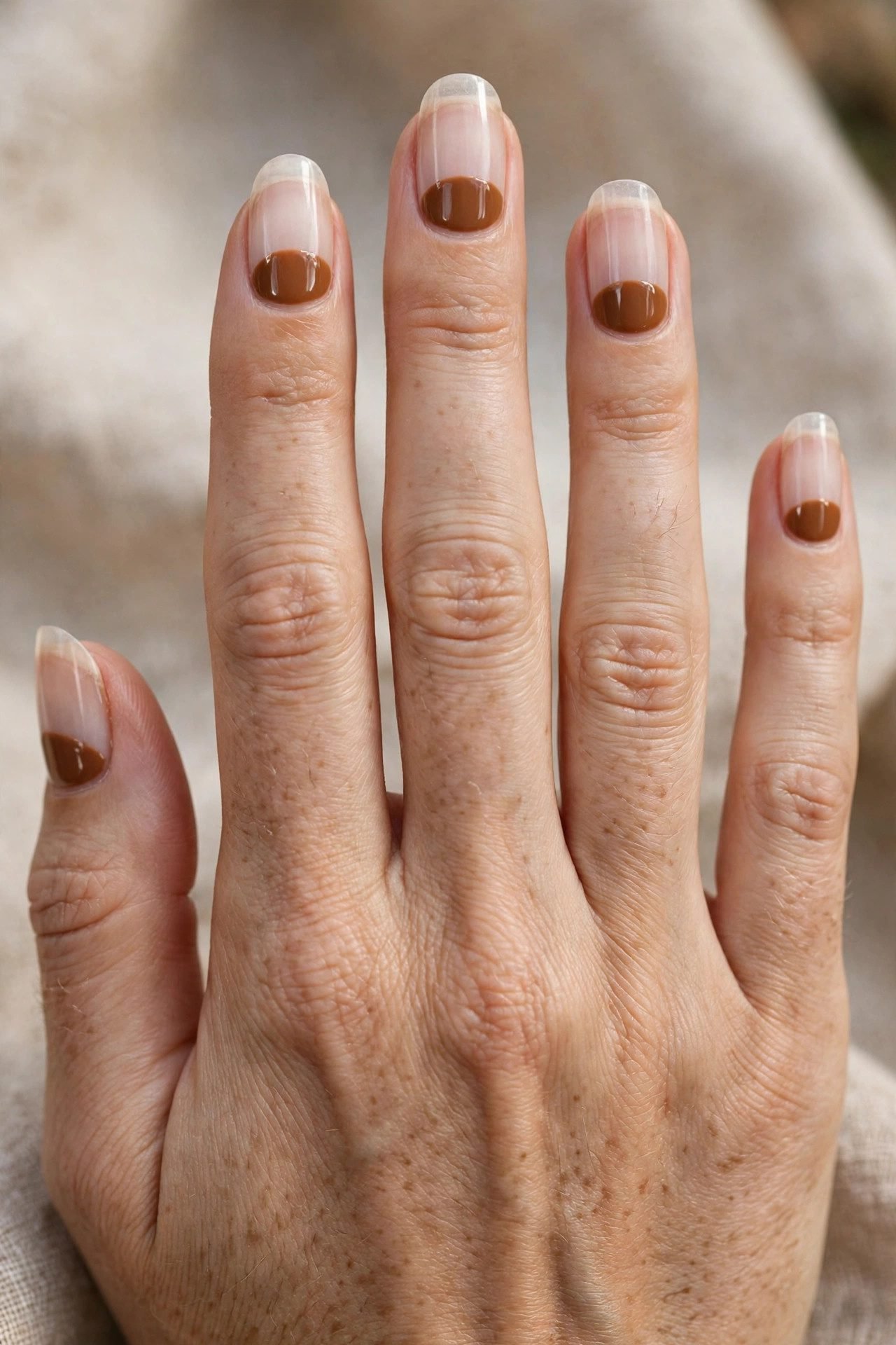 18+ Two-Tone Brown and Nude Nail Ideas - nail idea 11