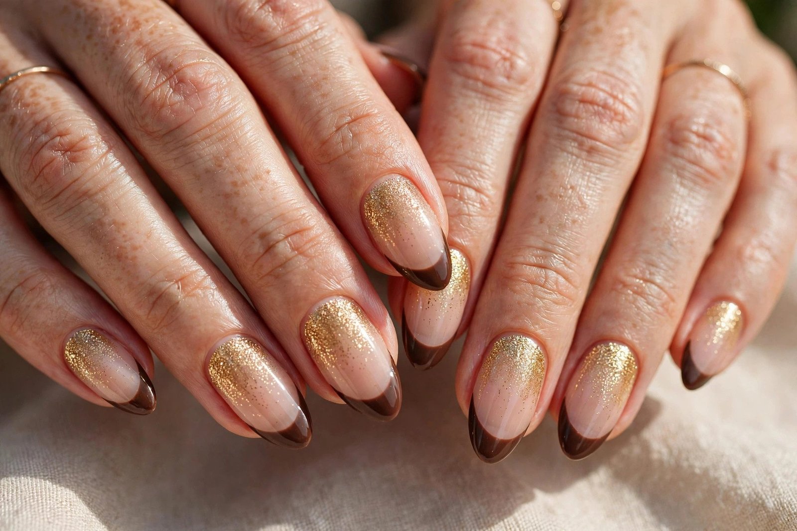18+ Two-Tone Brown and Nude Nail Ideas - nail idea 16