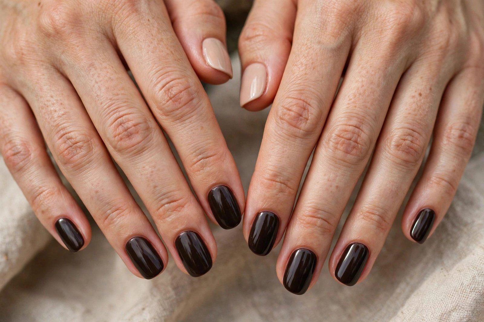 18+ Two-Tone Brown and Nude Nail Ideas - nail idea 18