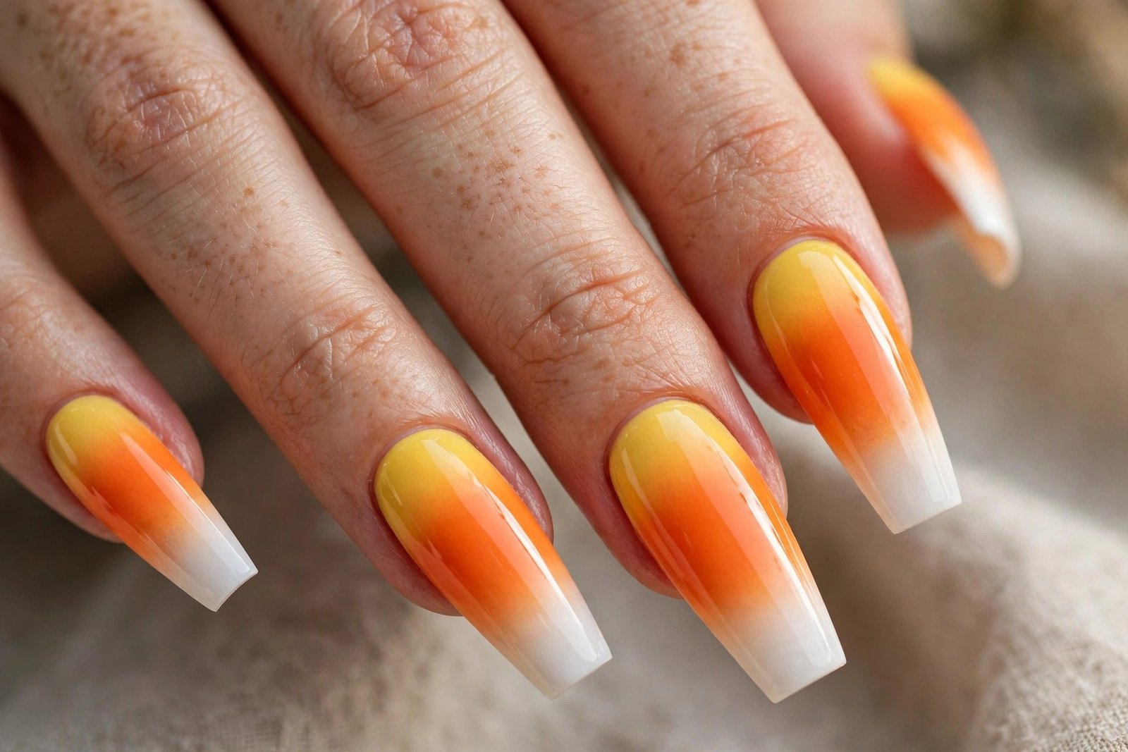 Candy corn coffin shaped nails