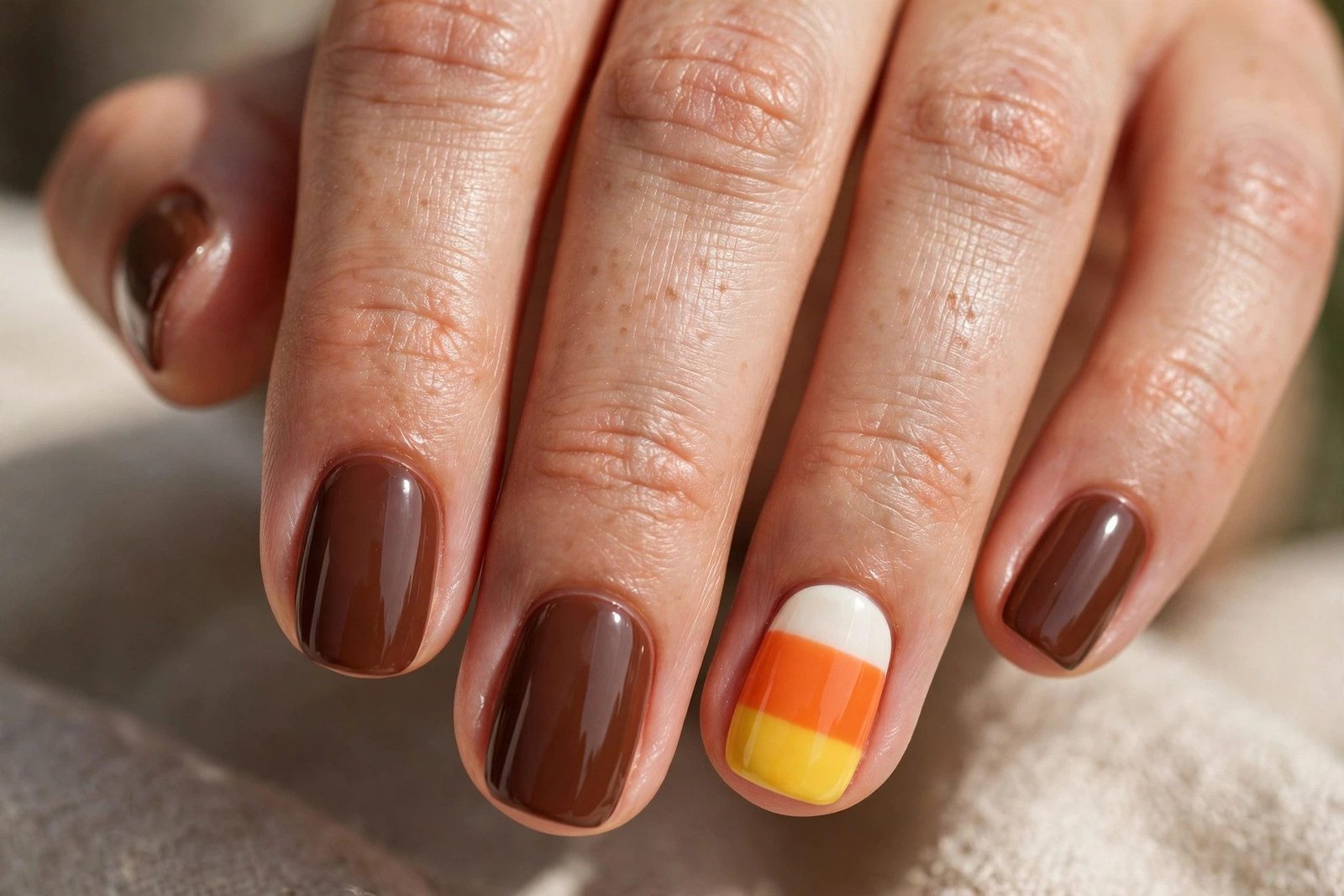 Candy corn accent nail design