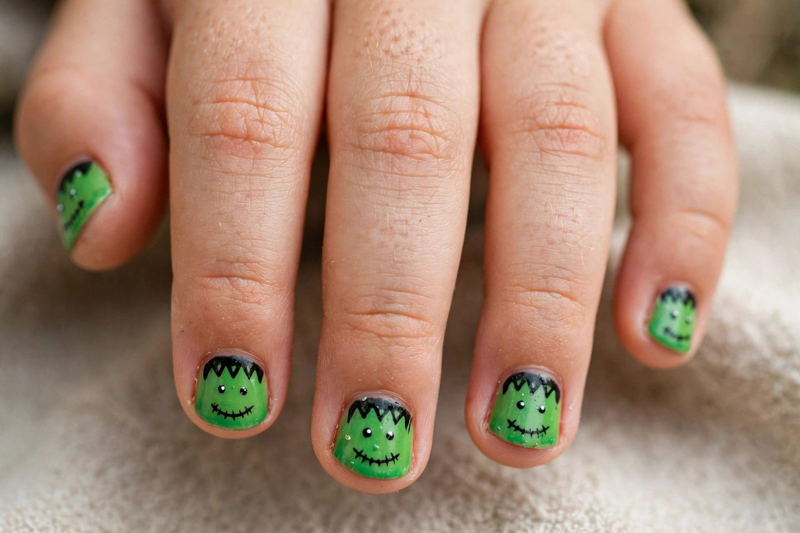 Frankenstein nail art for kids halloween