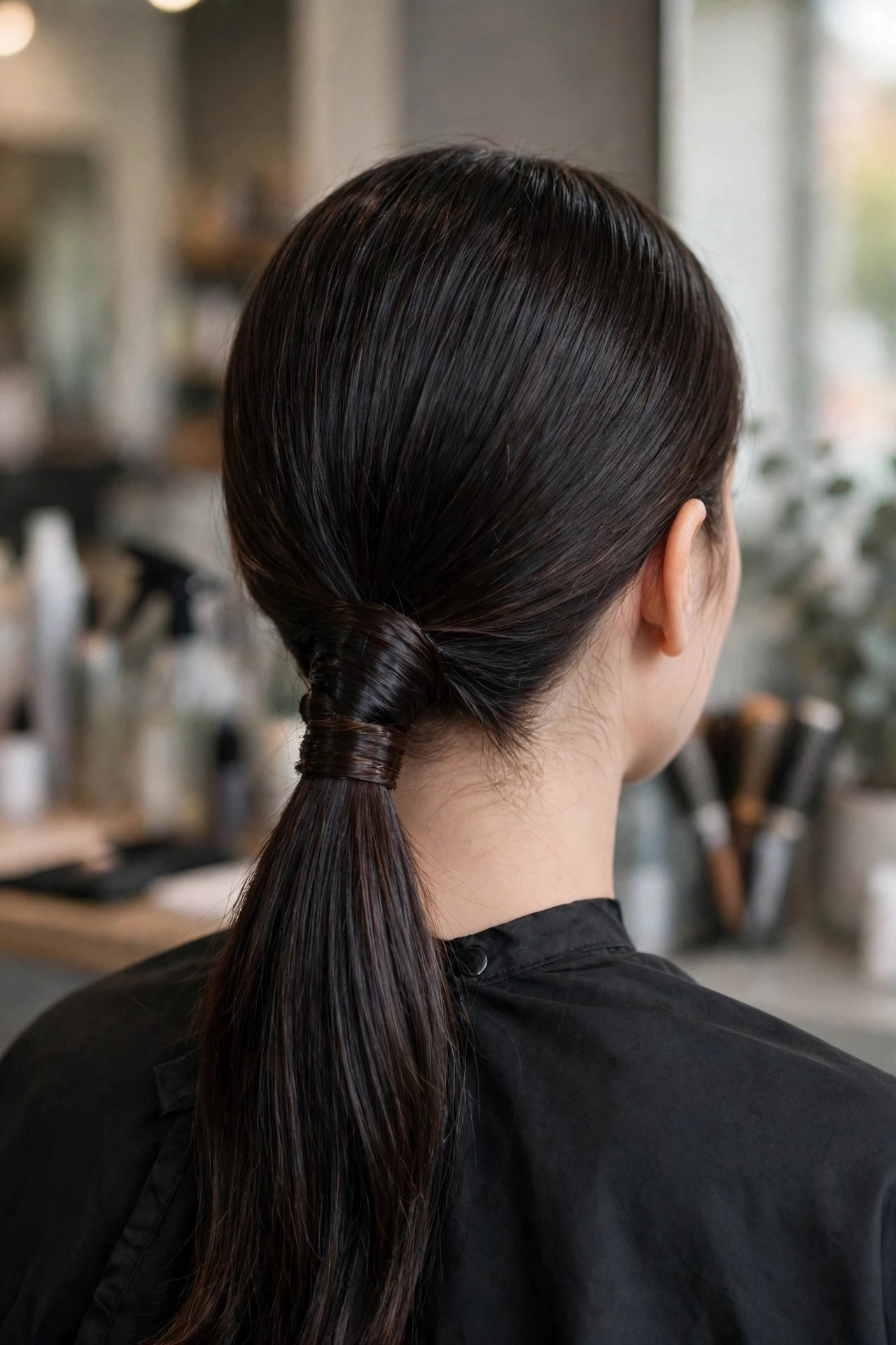 Low wrapped ponytail formal updo