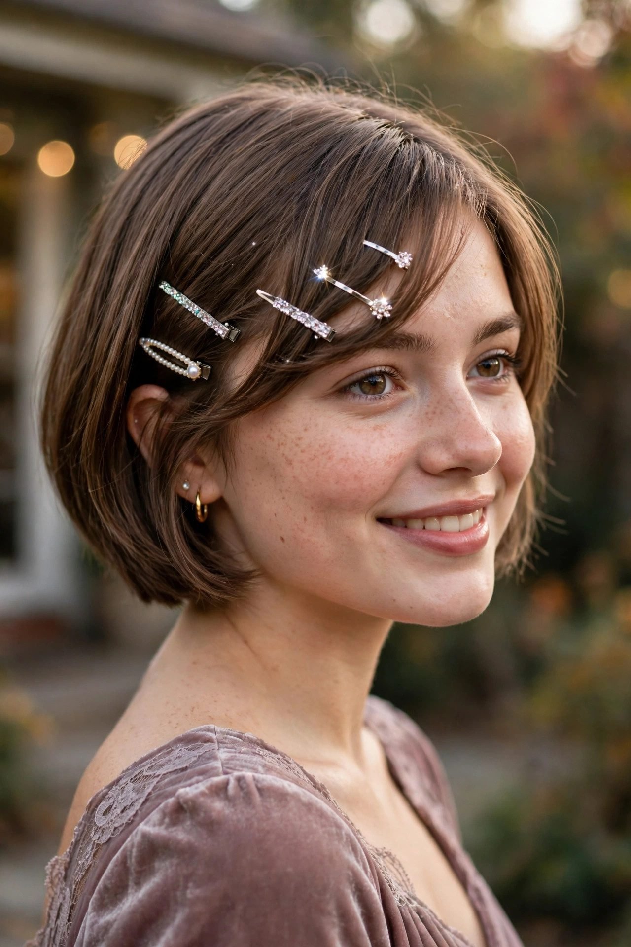 Side-Swept Bangs With Sparkle Clips