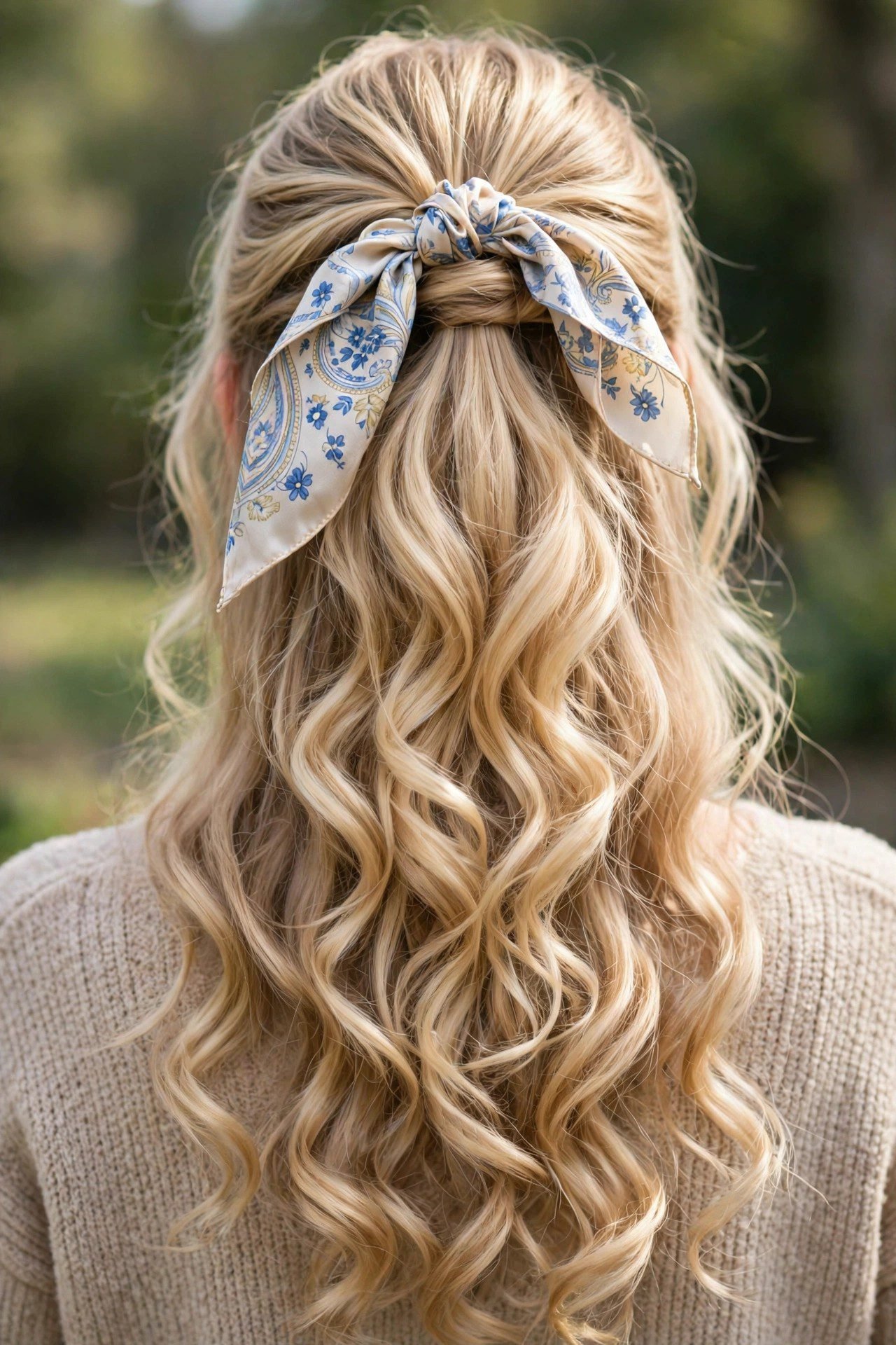 Half-Up With Scarf and Soft Curls
