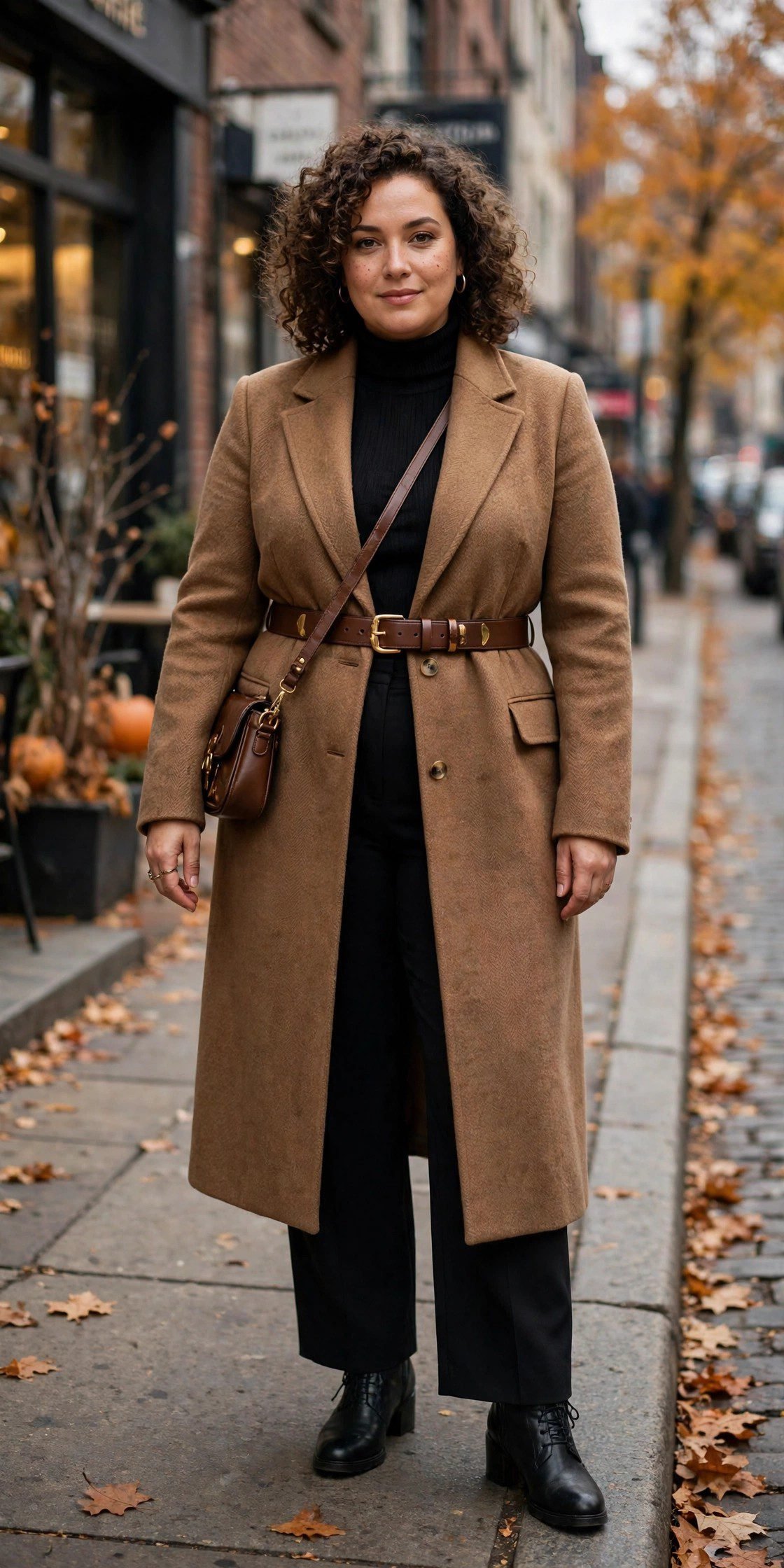 Plus size belted wool blazer coat outfit