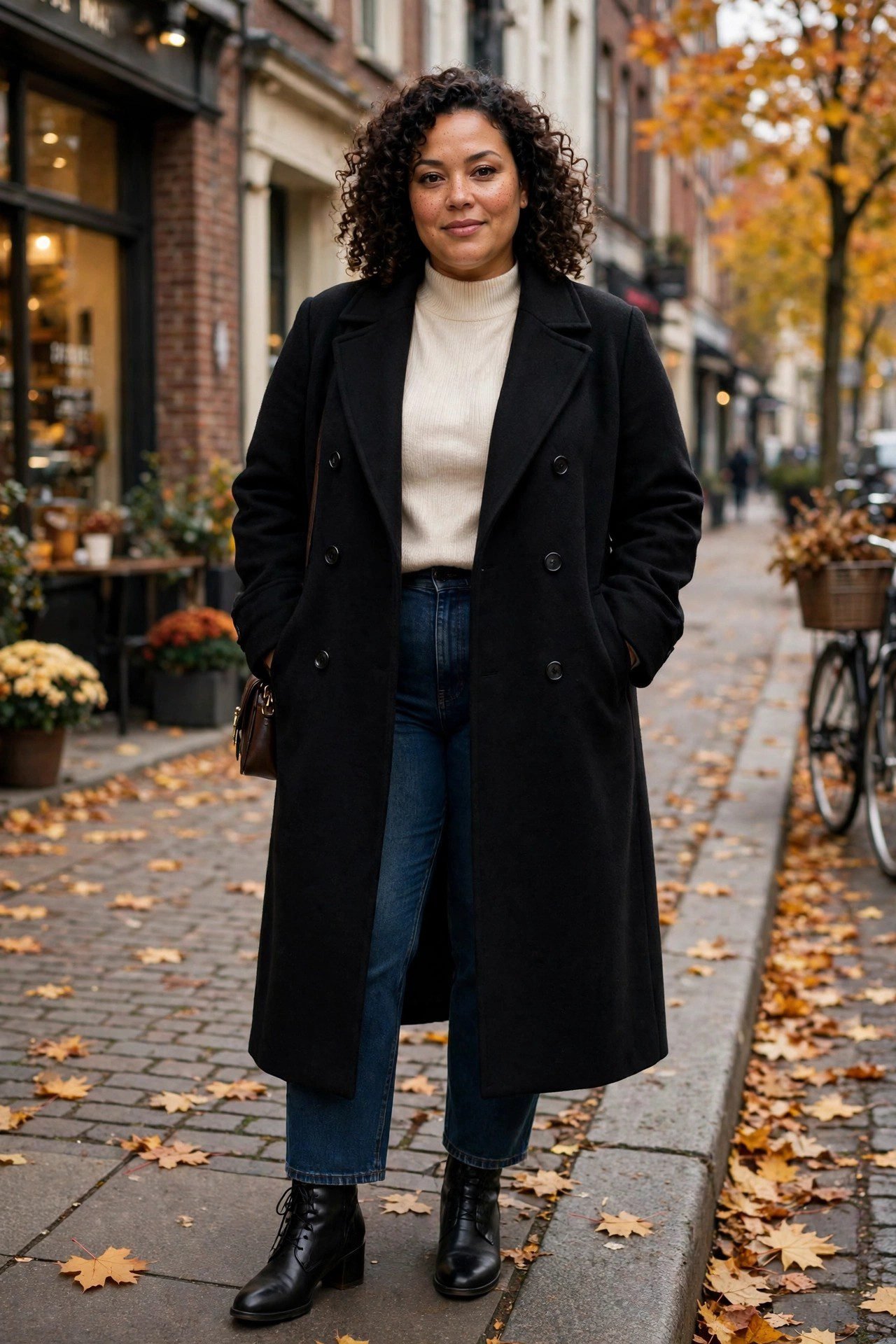 Plus size classic black wool overcoat
