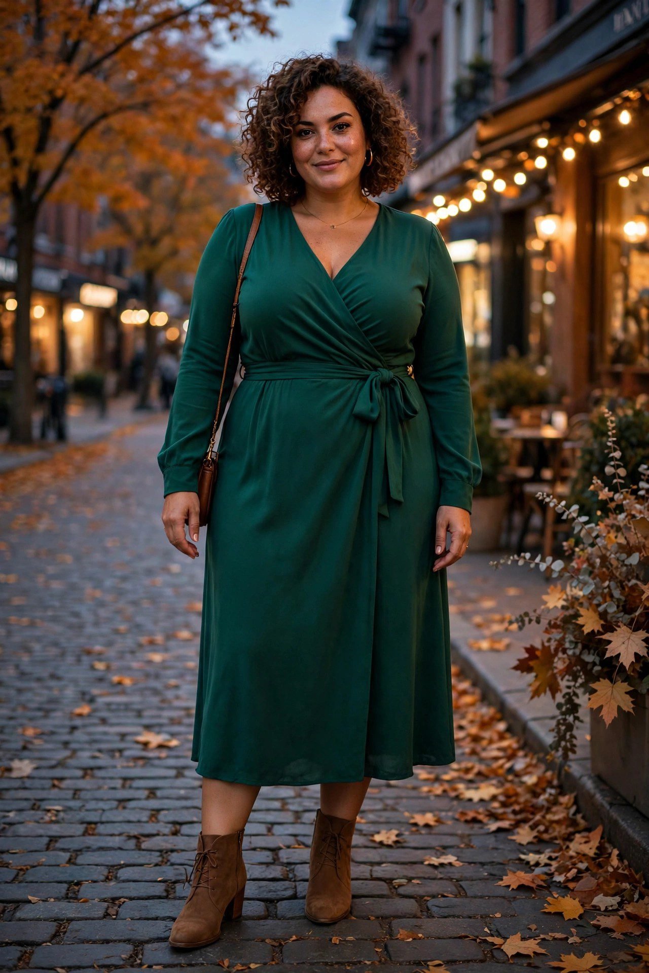 Plus size emerald green wrap midi dress date night