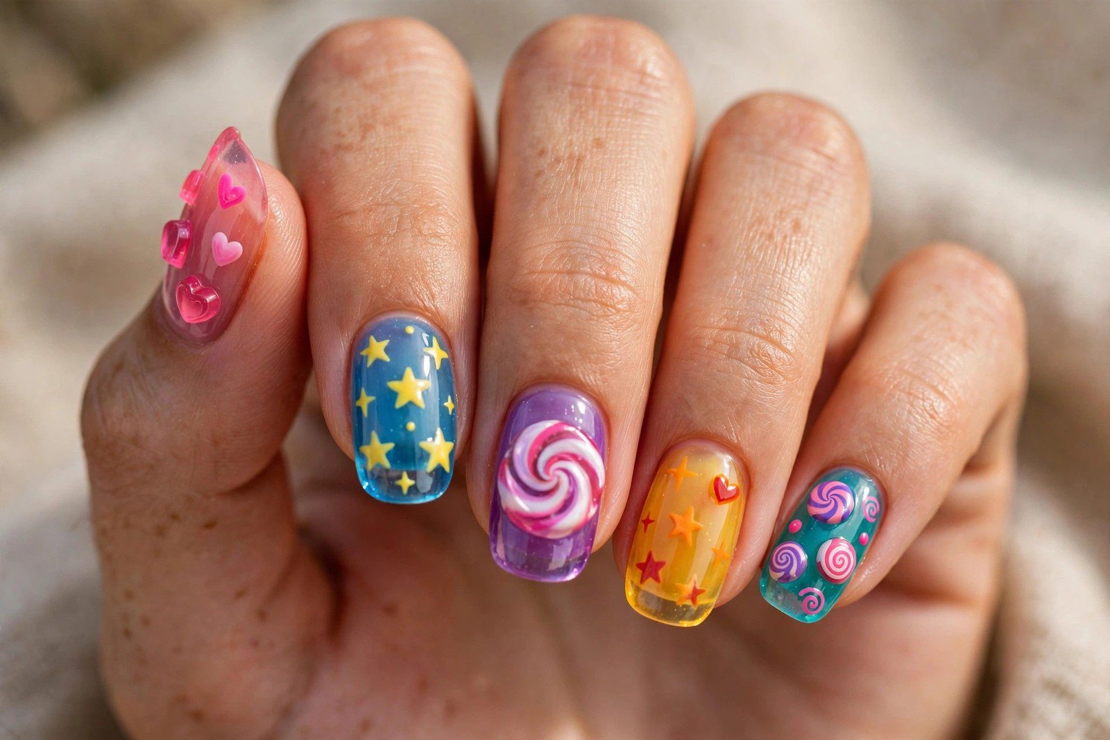 Mix and match gummy nail doodles hearts stars candy