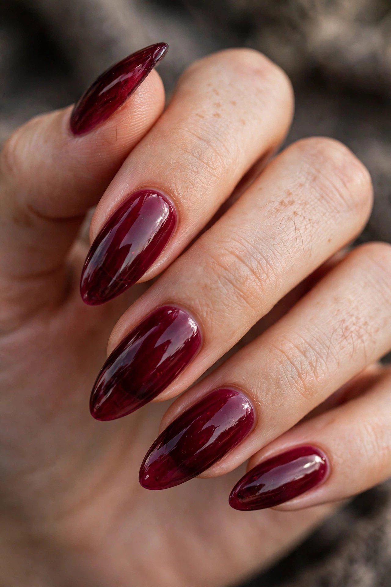 Deep berry jelly nails dark translucent fall candy