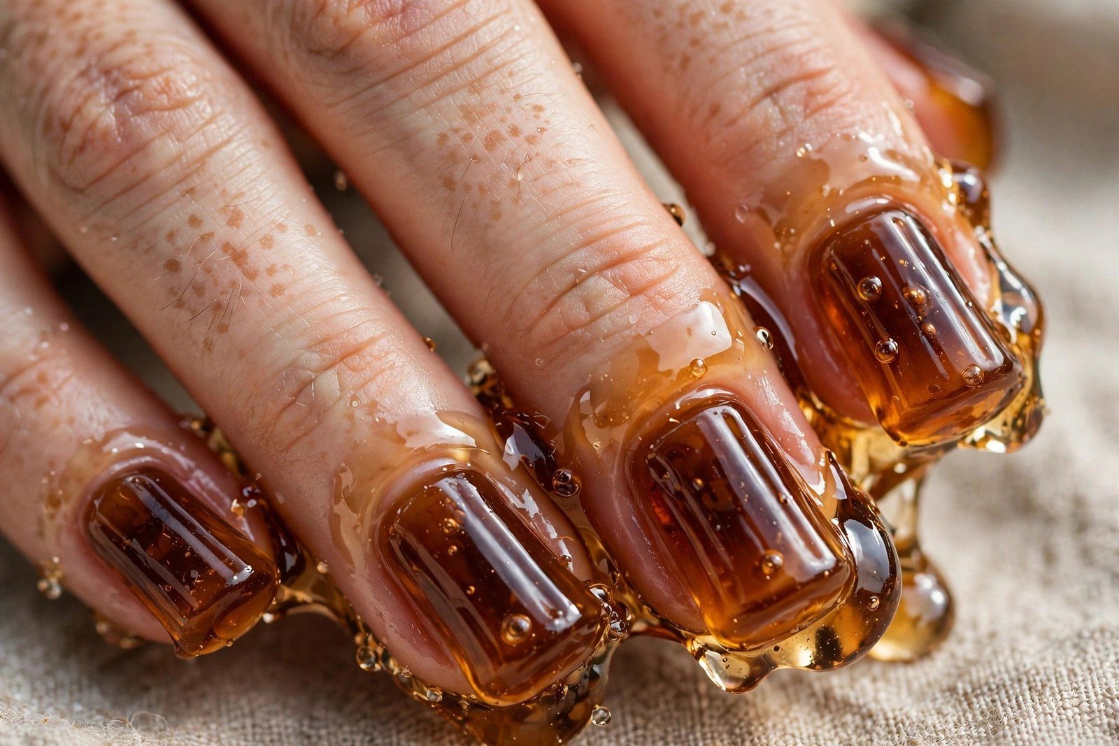 Cola gummy nails amber brown translucent jelly