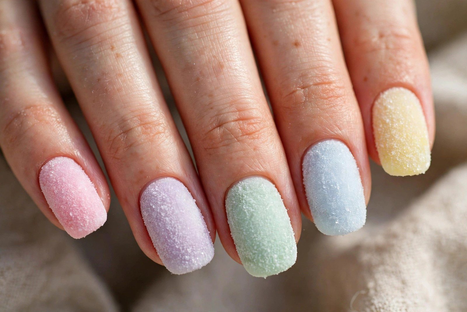 Frosted gummy nails pastel with matte sugary finish