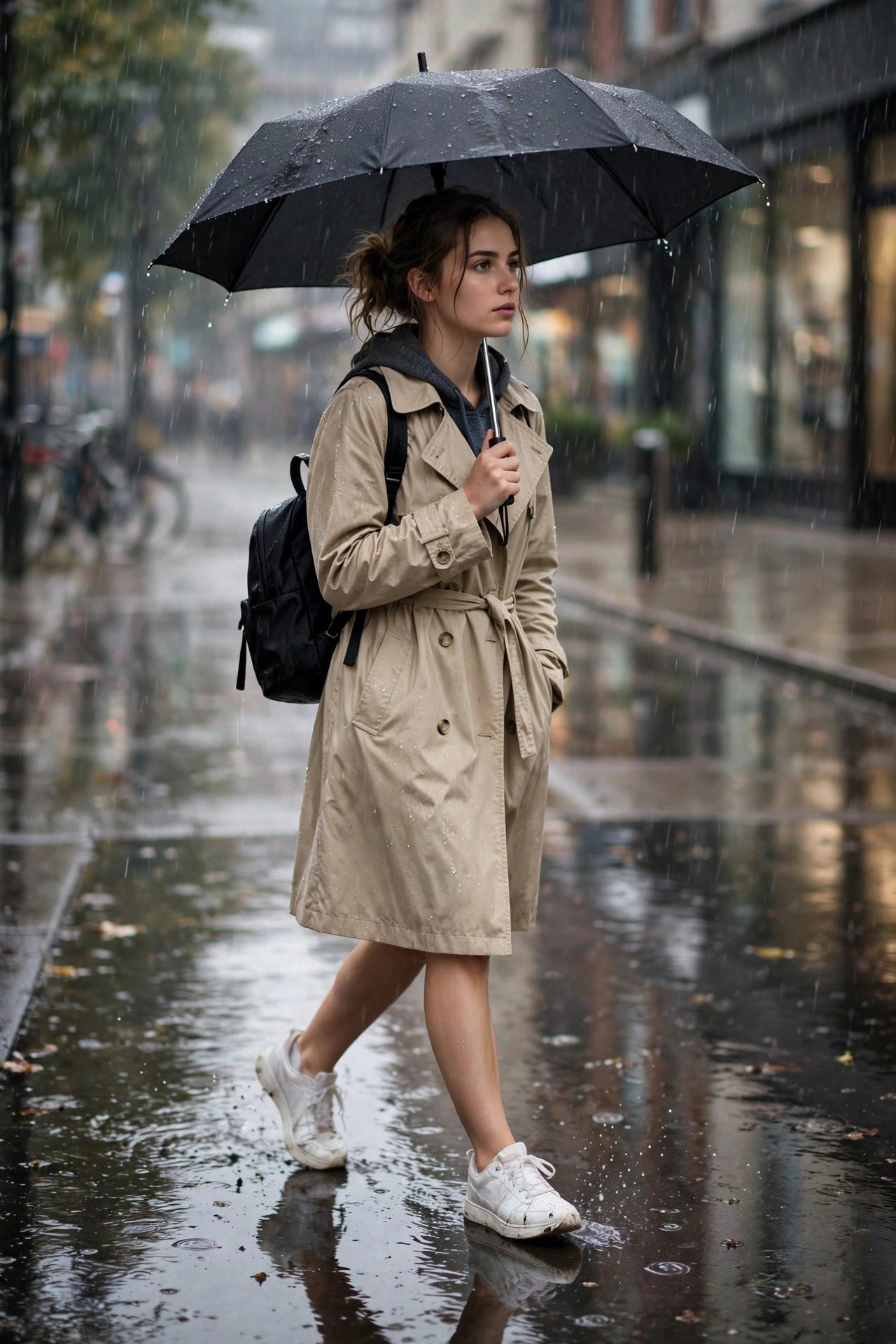 Waterproof trench coat with sneakers college outfit