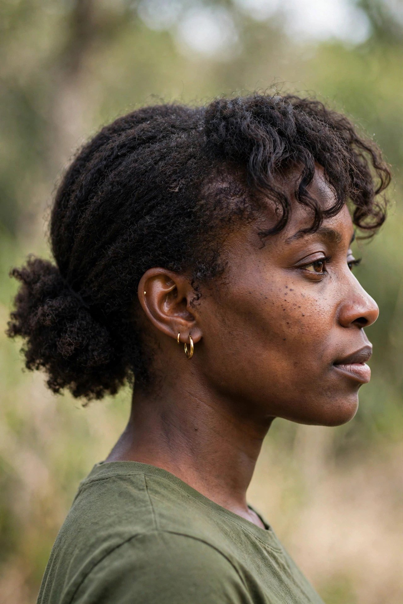 Low puff with bangs on natural hair