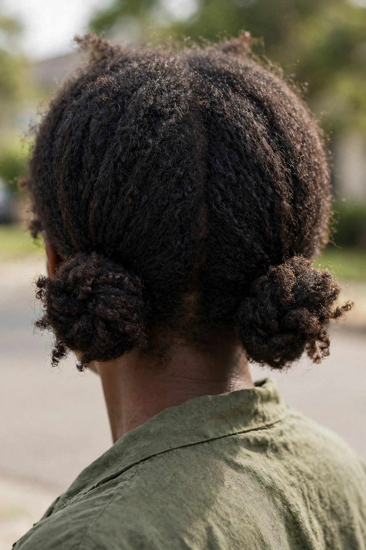 Double low buns on natural hair