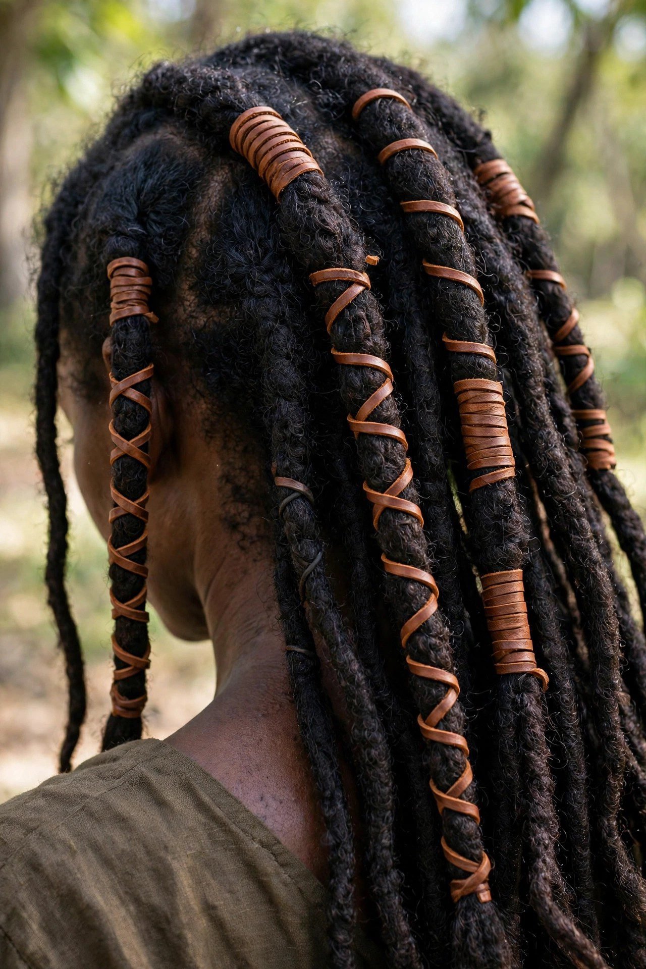 Leather cord wrapped around braids