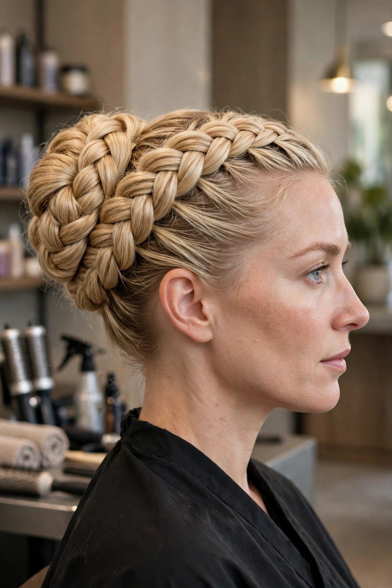 Pancaked Dutch Braid Updo hairstyle