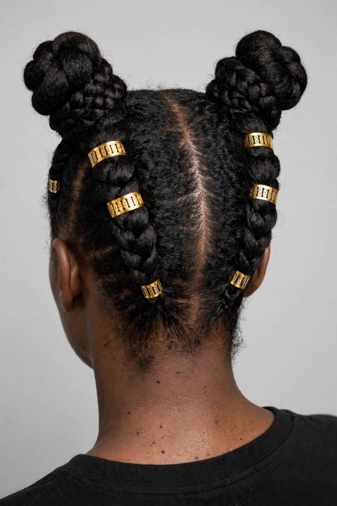 Dutch Braid Space Buns hairstyle