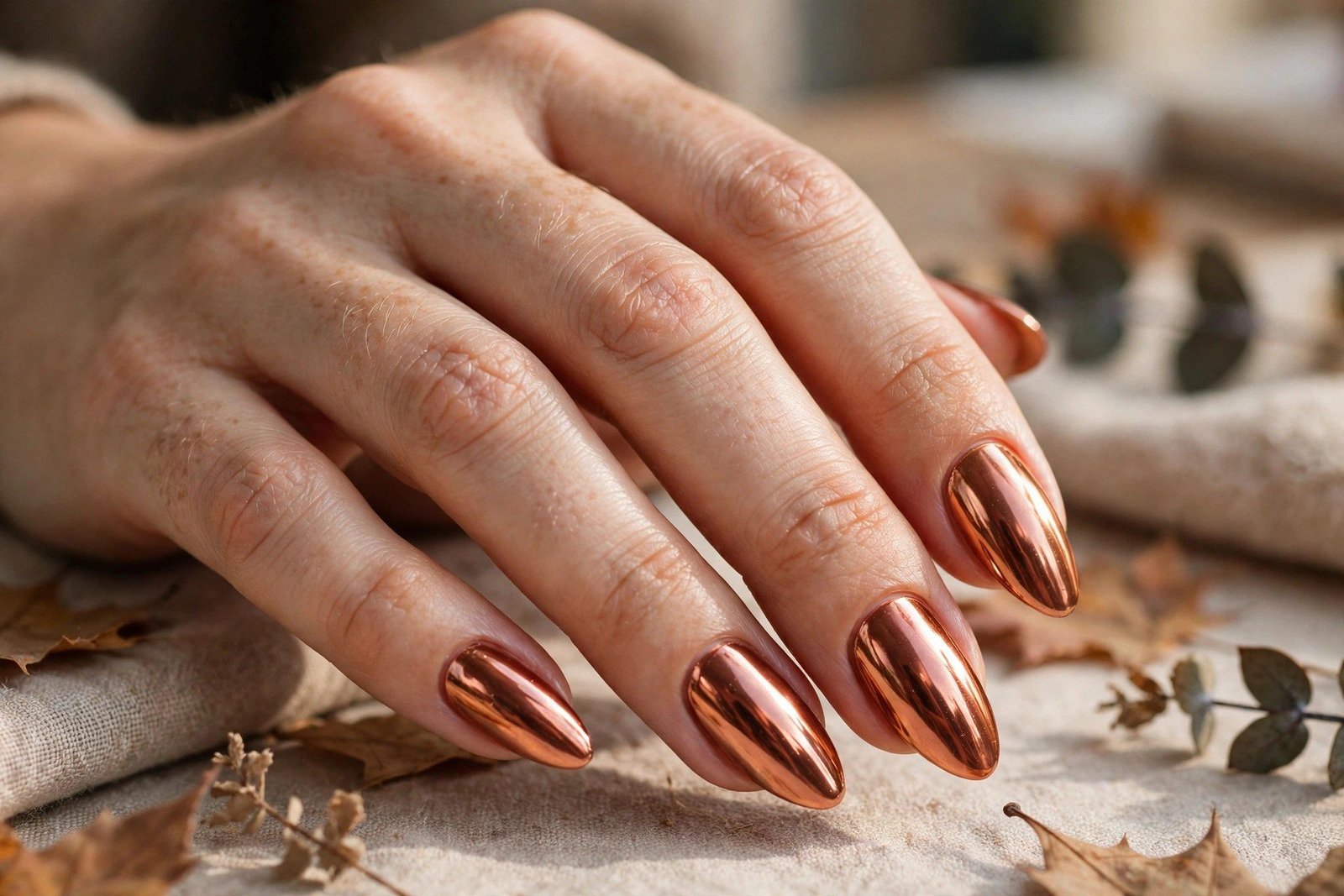 Copper chrome metallic nails
