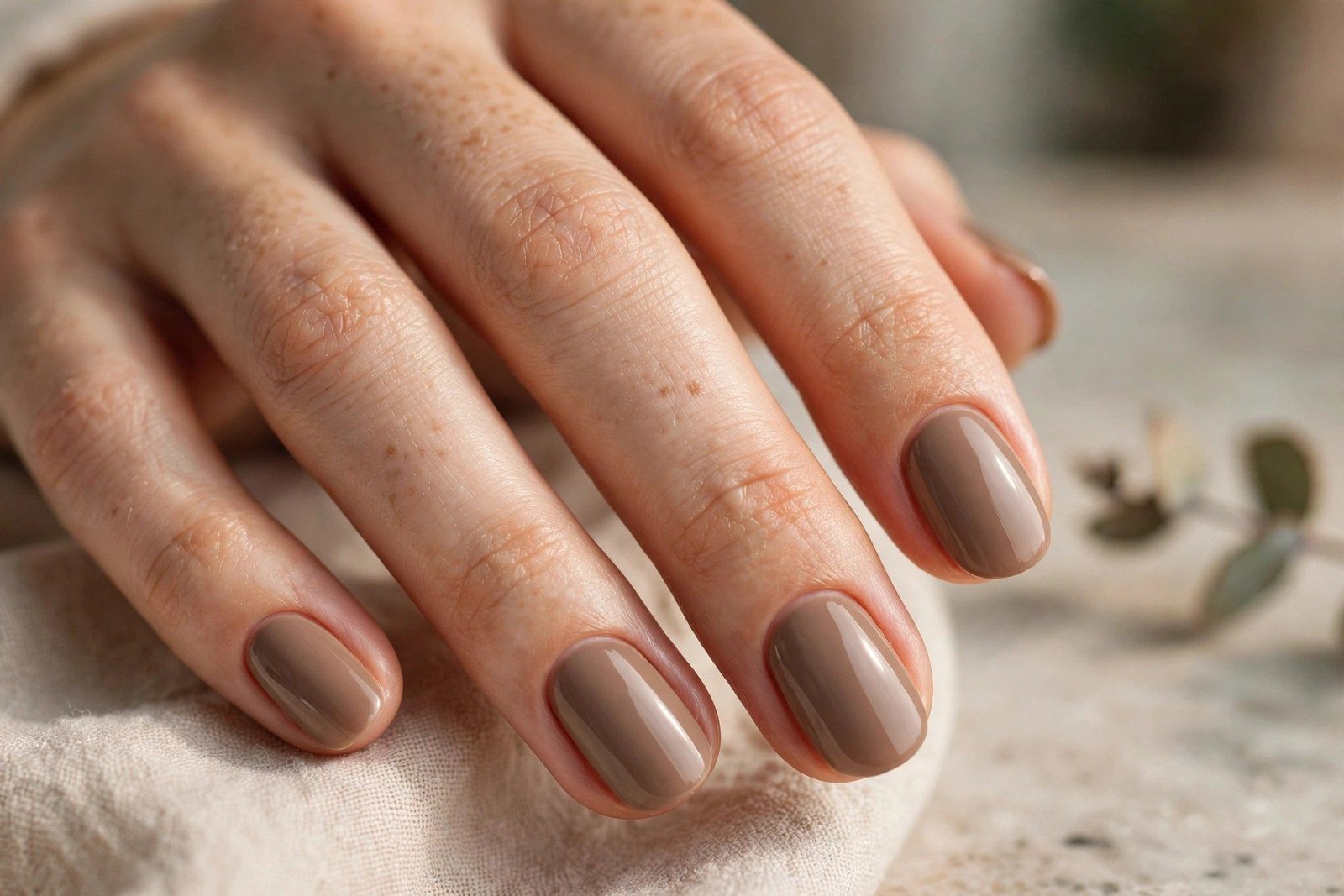 Warm taupe creme nails minimalist fall manicure