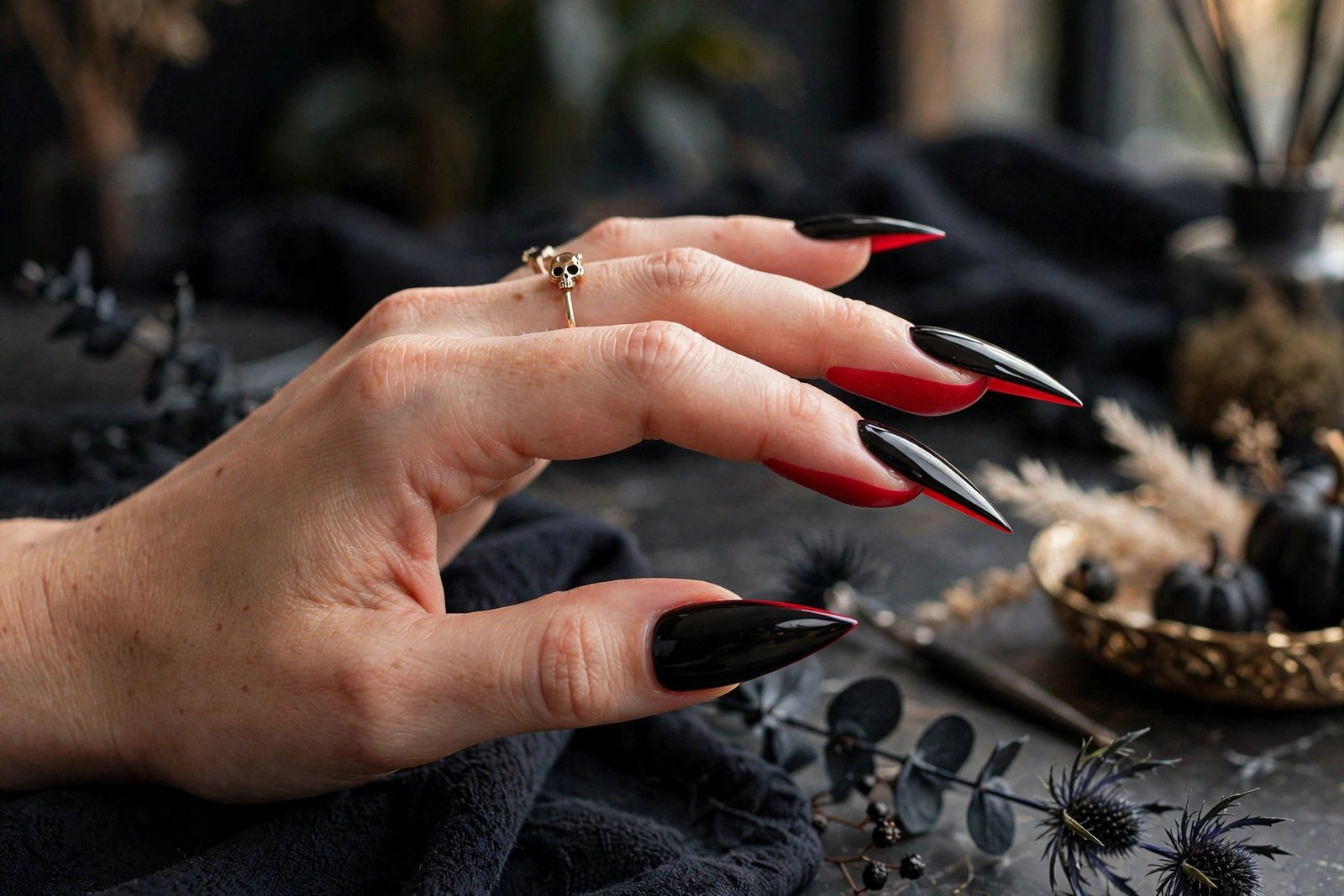 Red bottom stiletto nails black with red underside