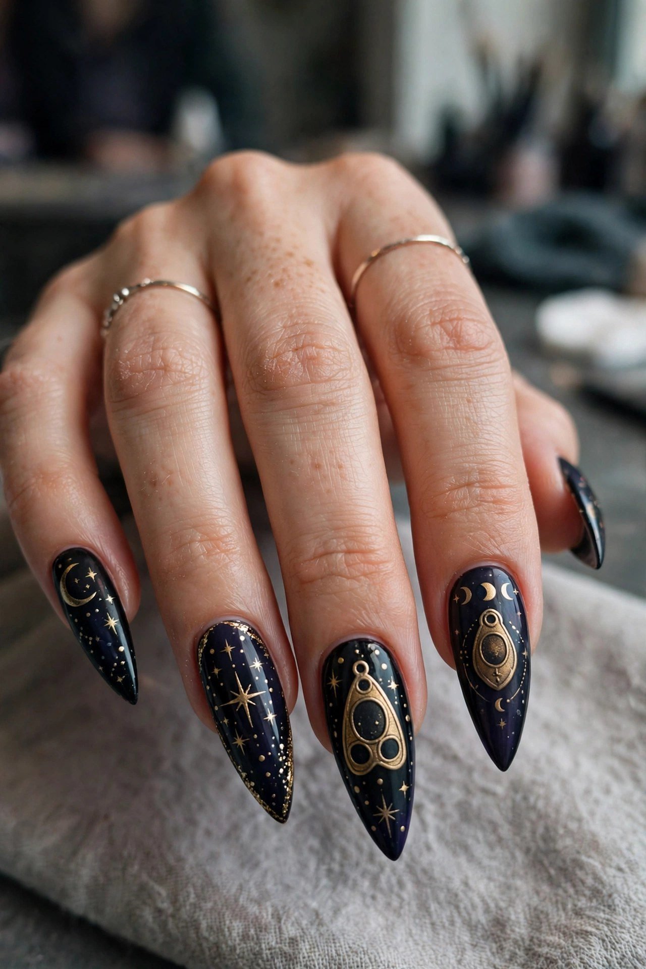Ouija board nail art planchette design