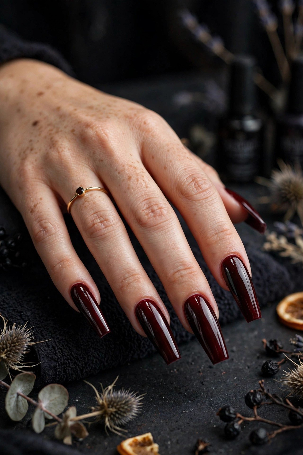 Vampy oxblood red coffin nails glossy
