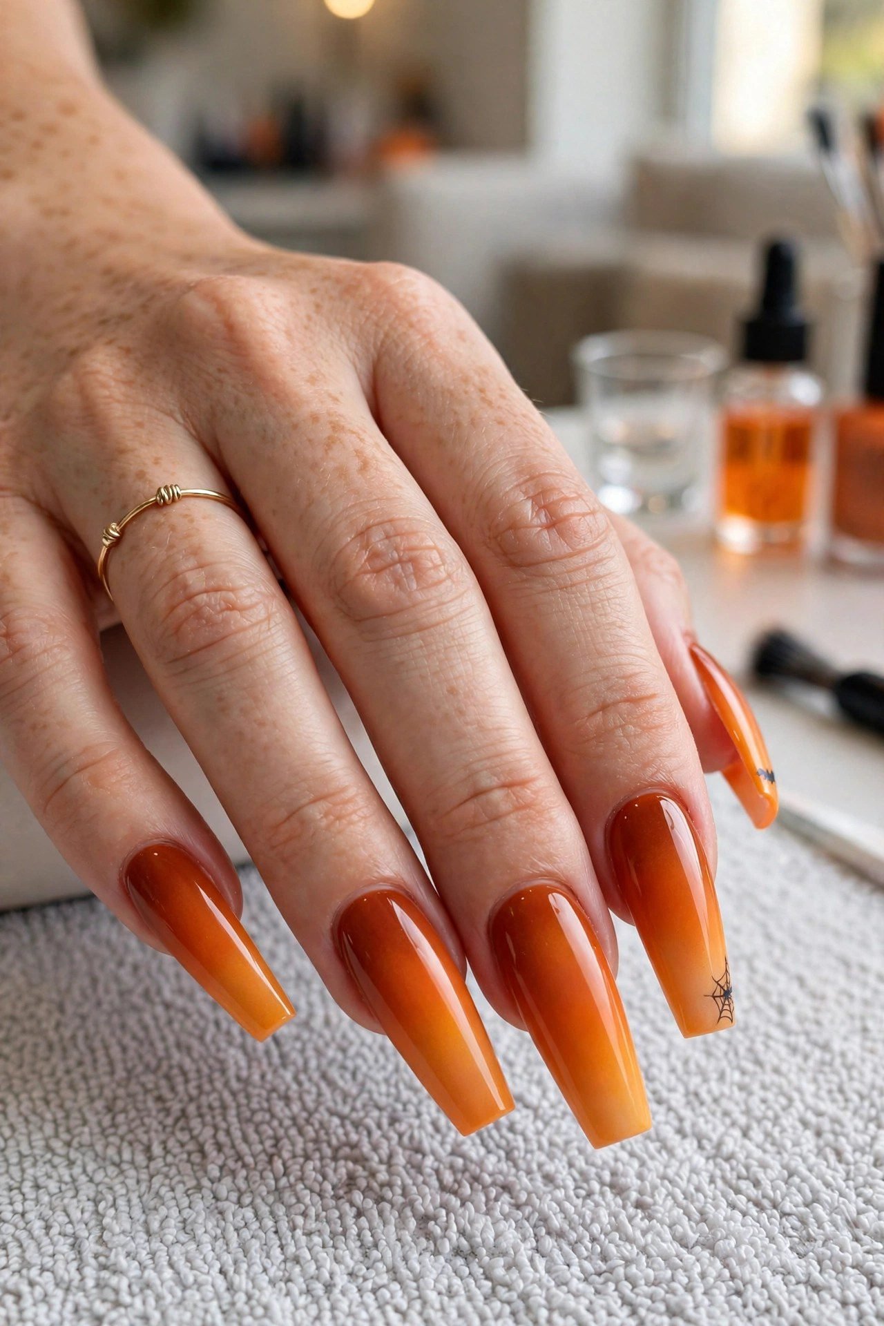 Pumpkin orange ombre coffin nails