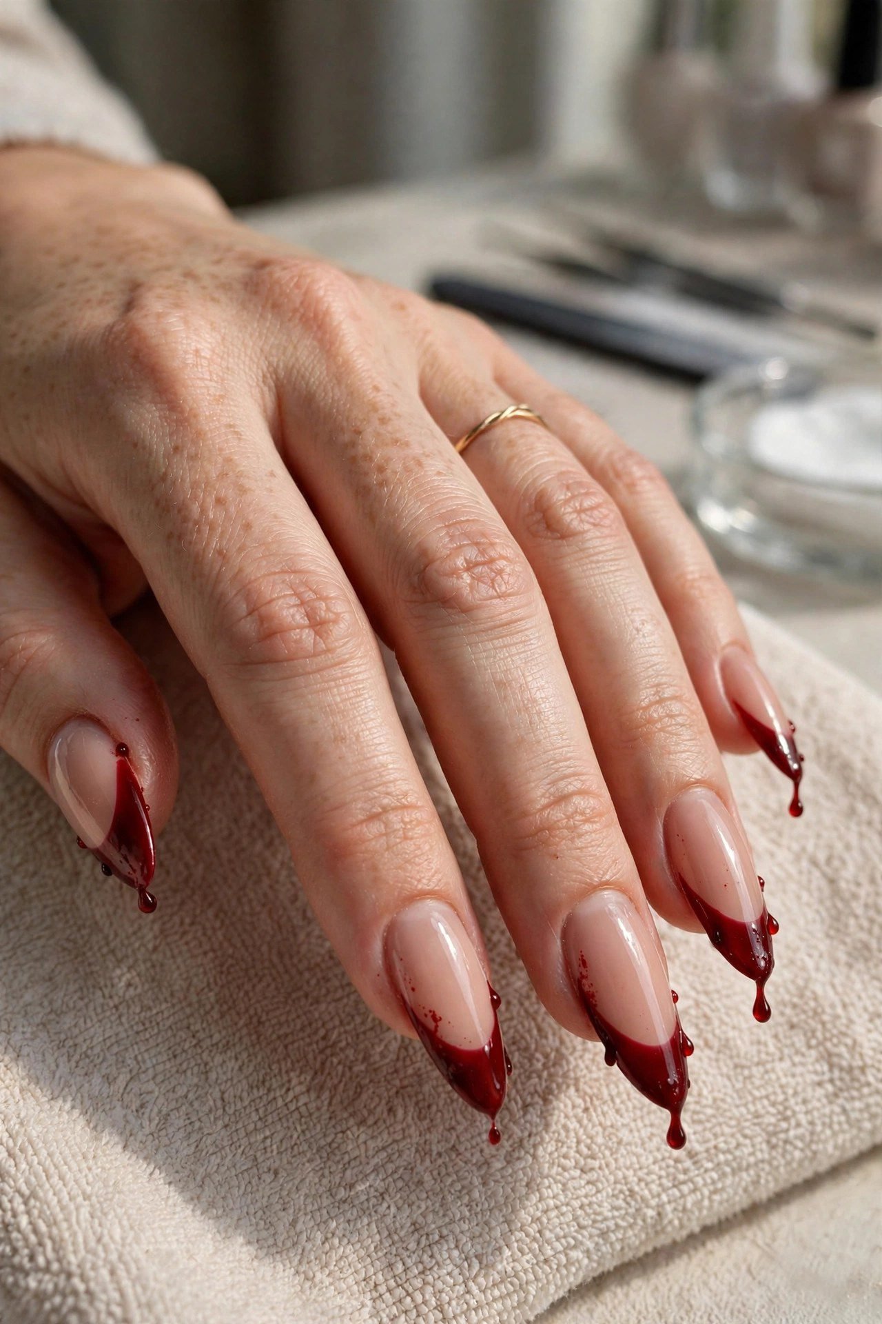 Bloody red french tip nails halloween