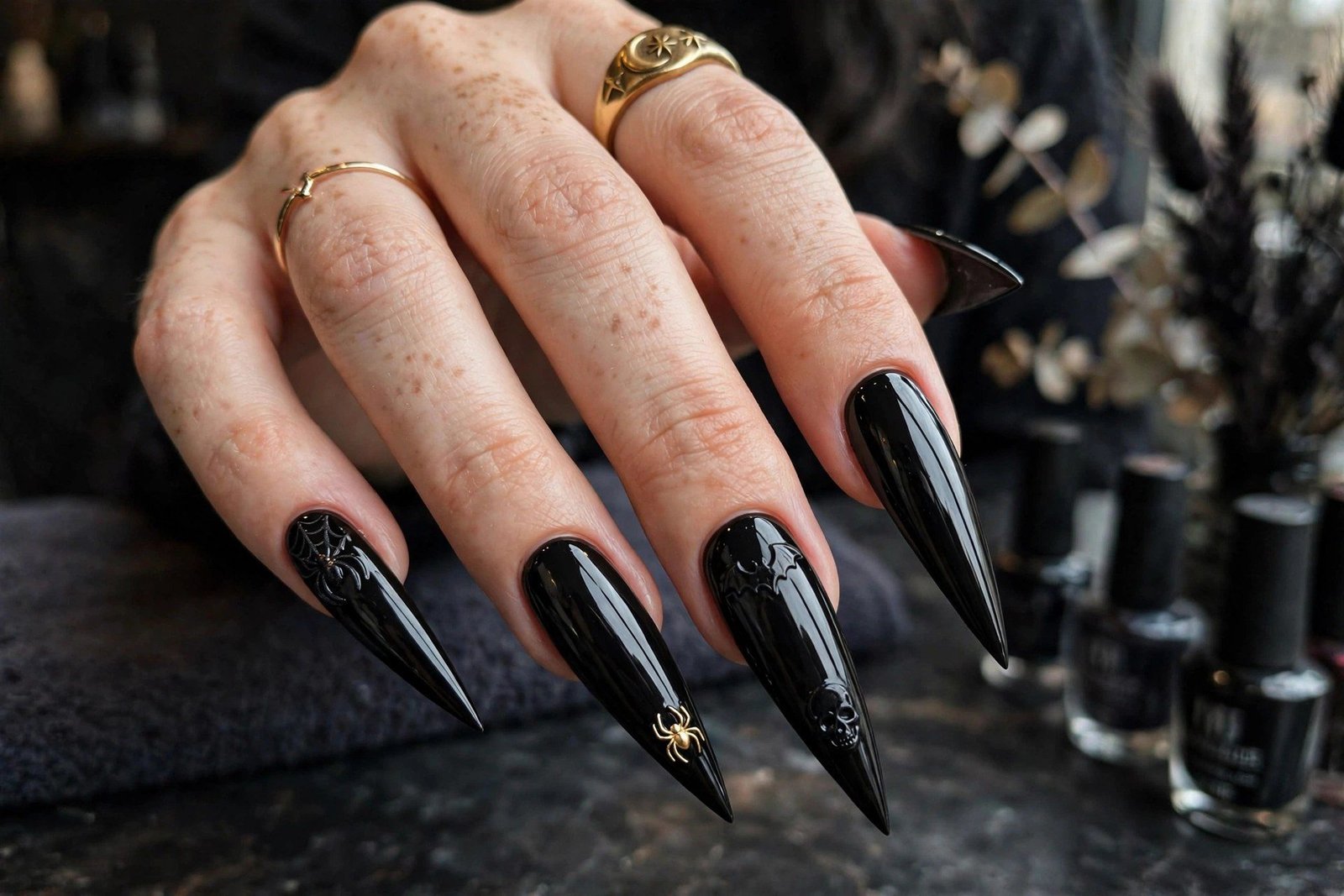Black stiletto nails long dramatic