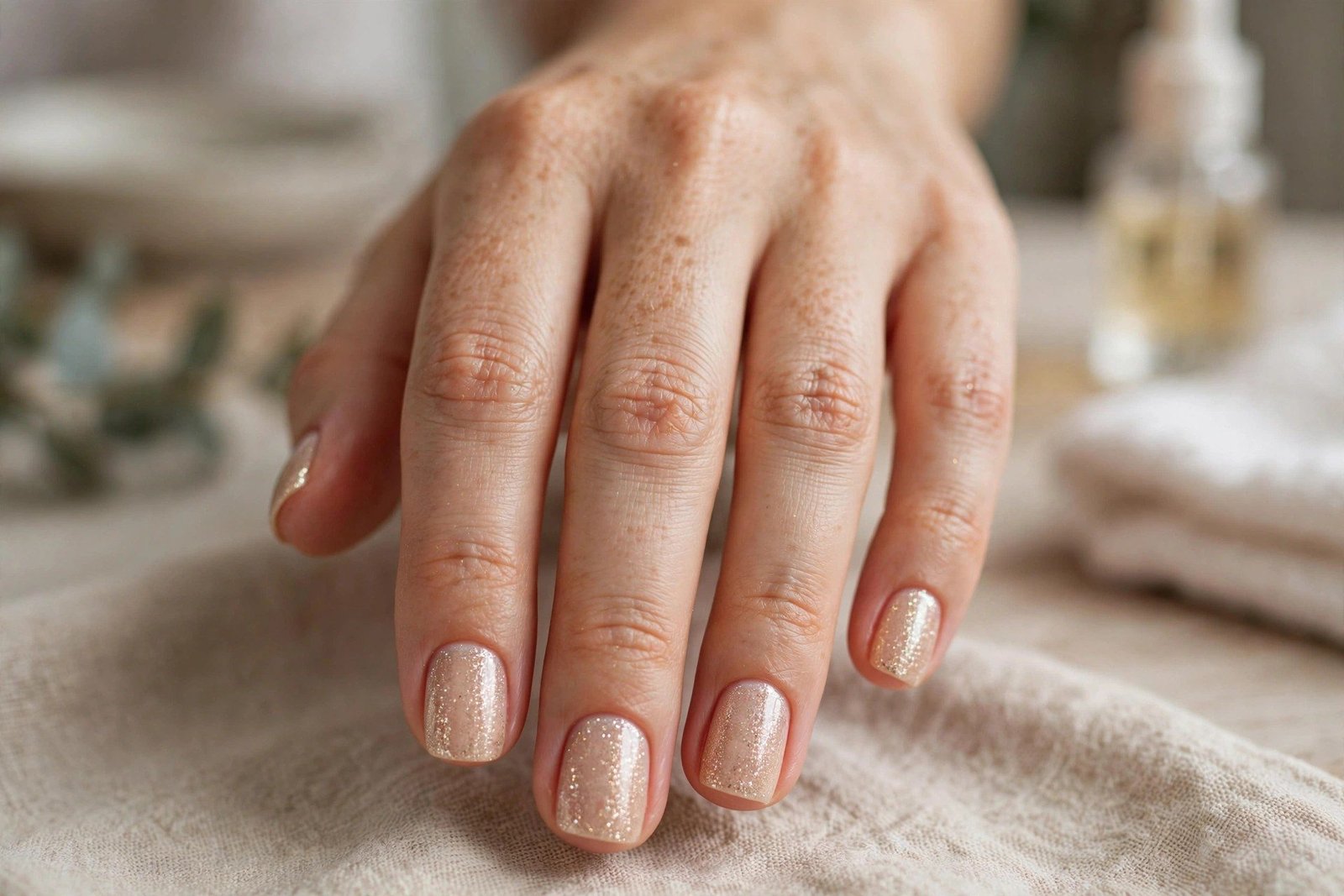 Champagne micro glitter short nails