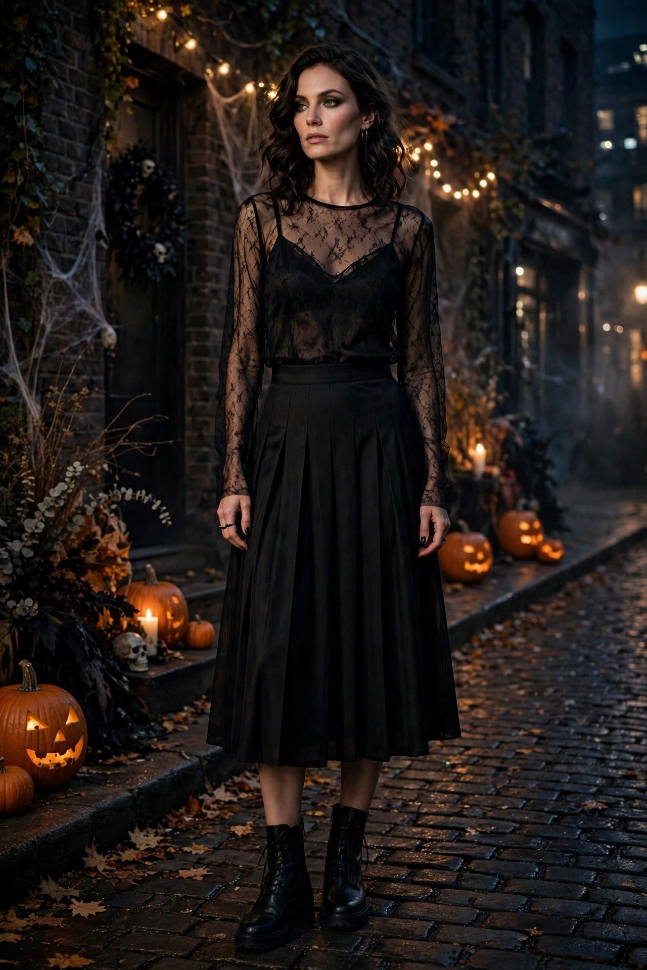 Black mesh top layered all black Halloween outfit