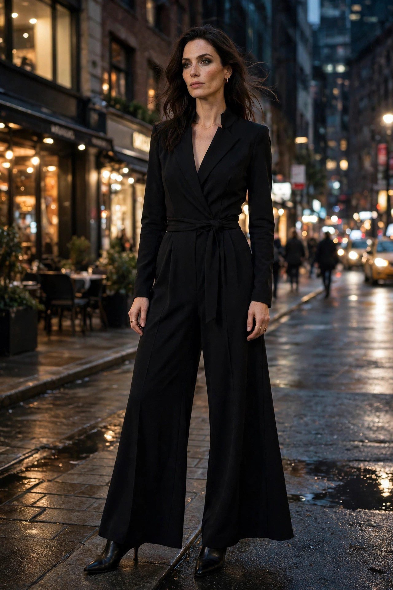 All black wide leg jumpsuit Halloween night outfit