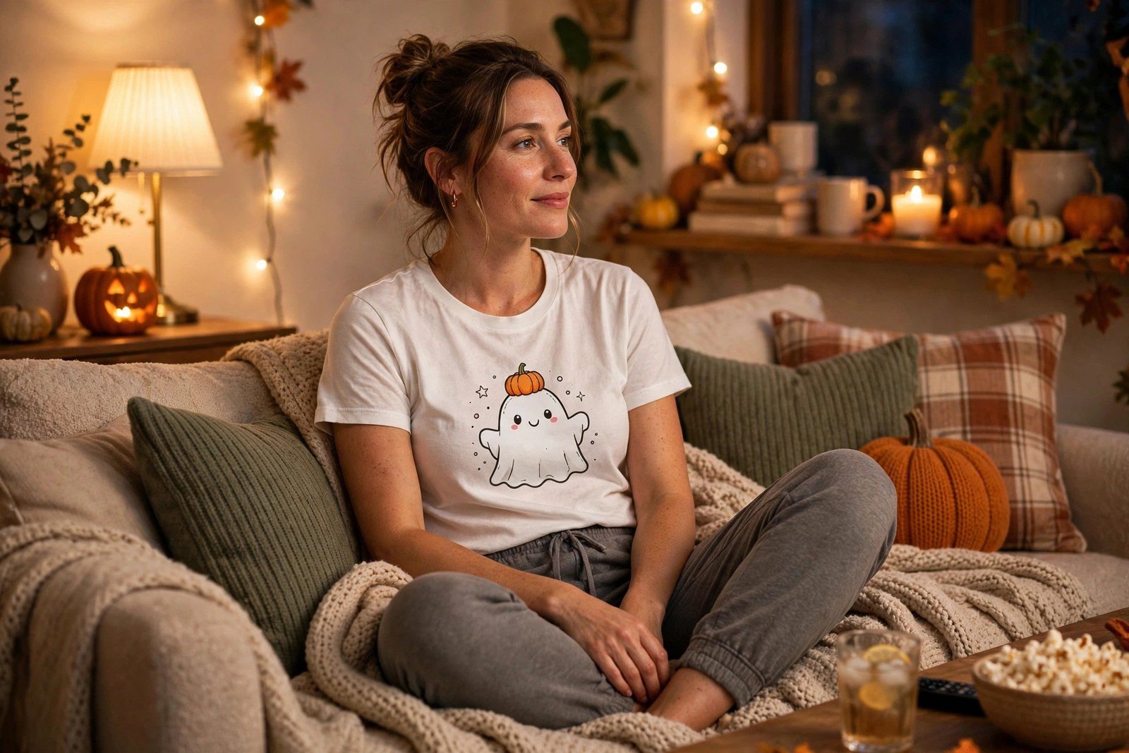Ghost graphic tee with joggers Halloween loungewear