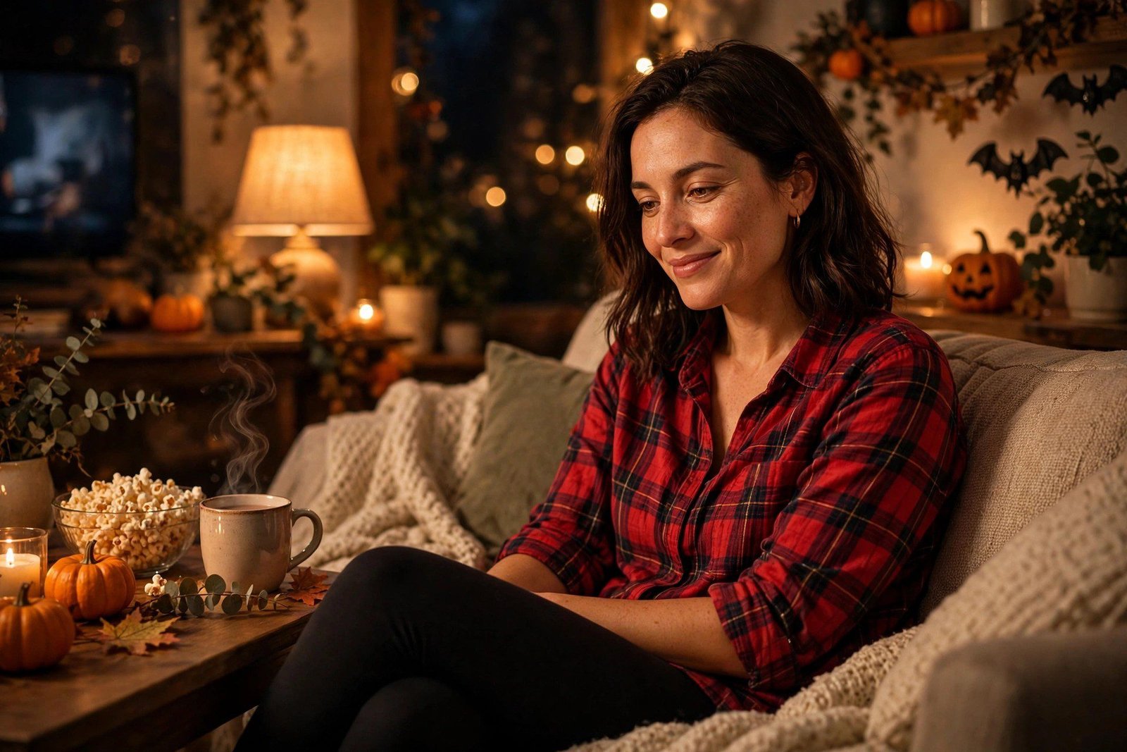 Flannel shirt with leggings cozy fall movie outfit