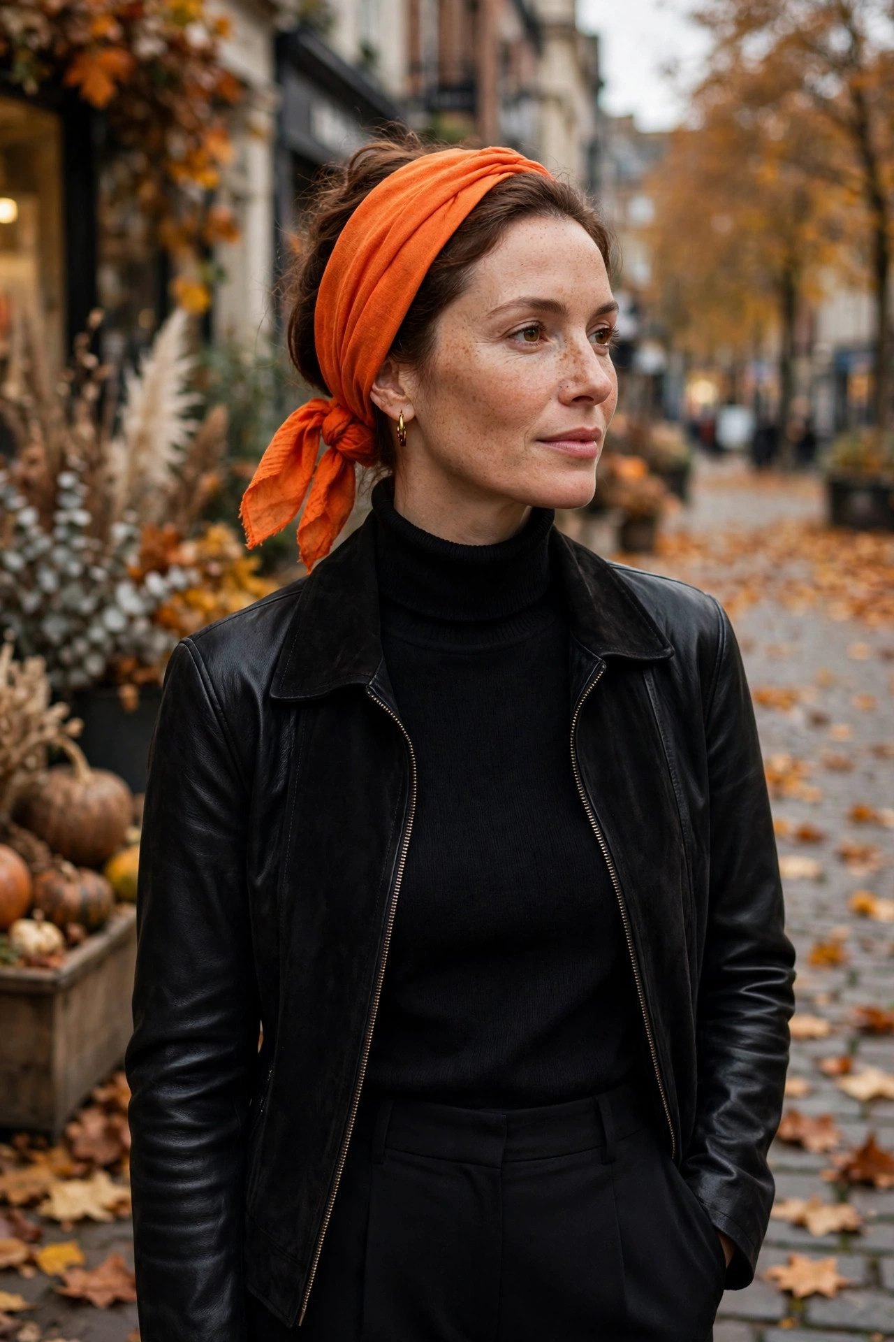 Orange headscarf with black outfit Halloween accessory
