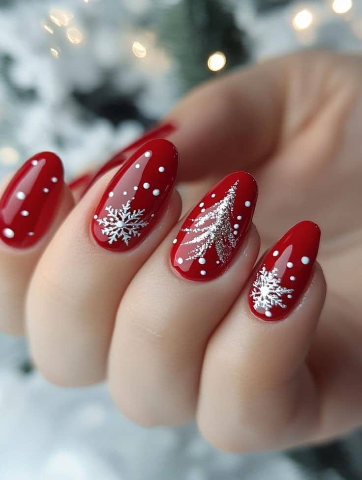 Classic Red Almond Nails