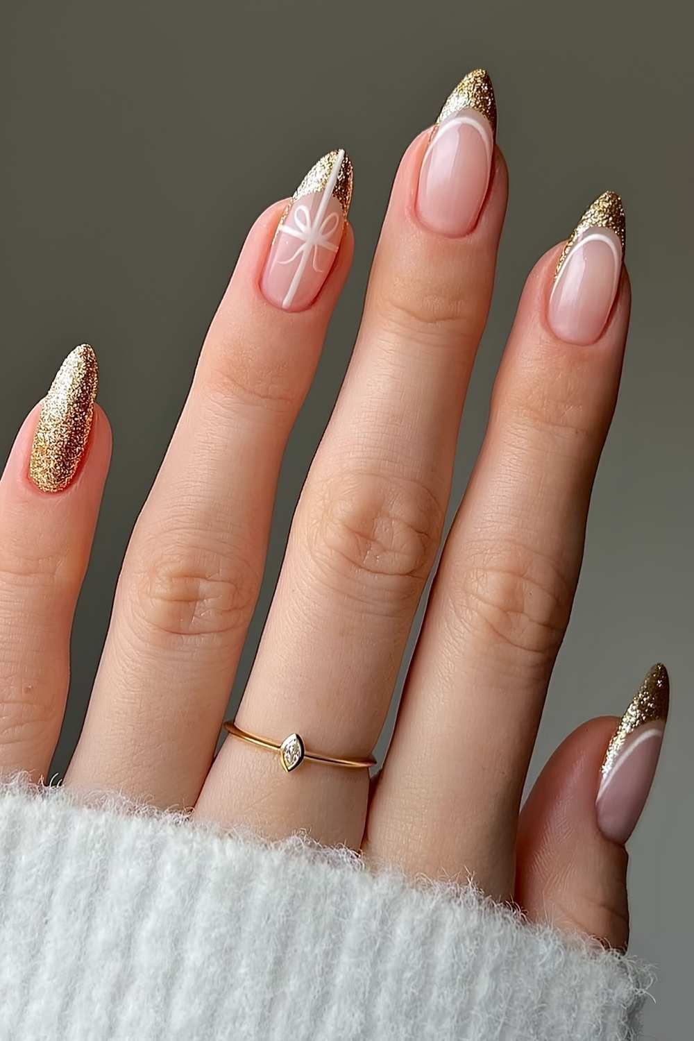 Taupe Nails With Silver Line Art