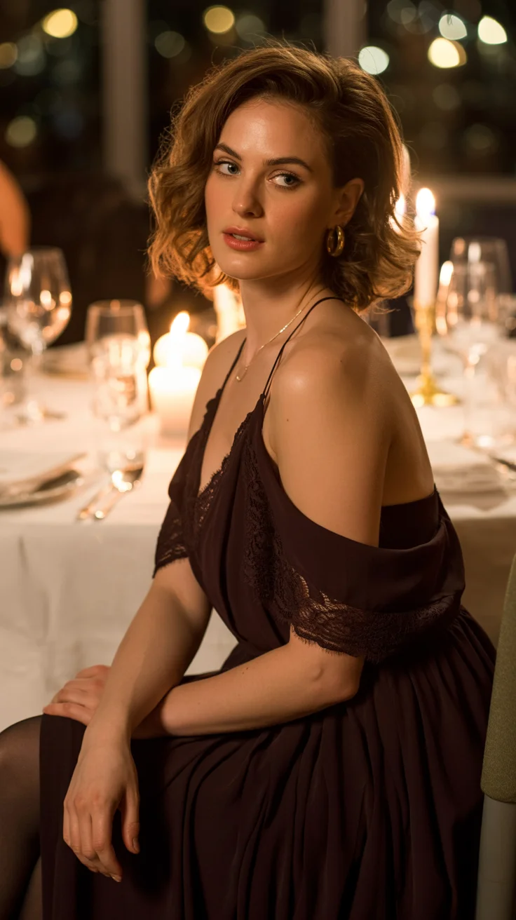 Satin slip dress with strappy heels, an elegant fall dinner outfit