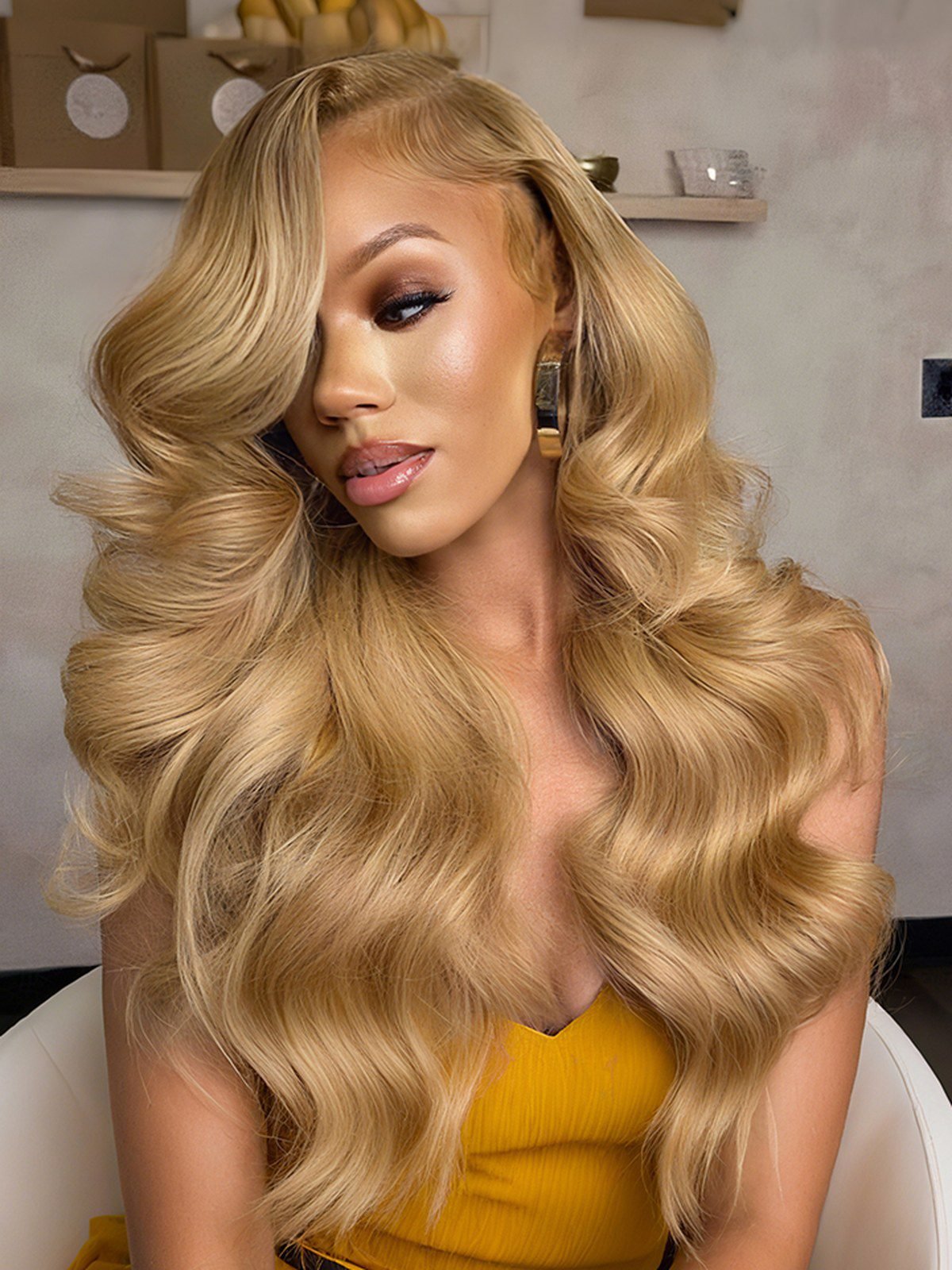 Honey blonde wig hairstyle