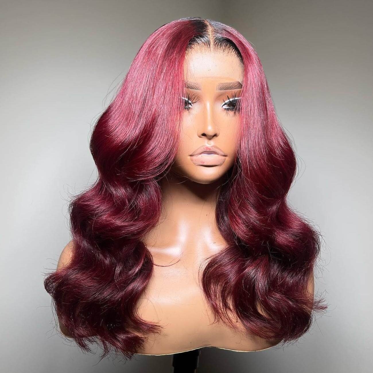Burgundy body wave wig unit